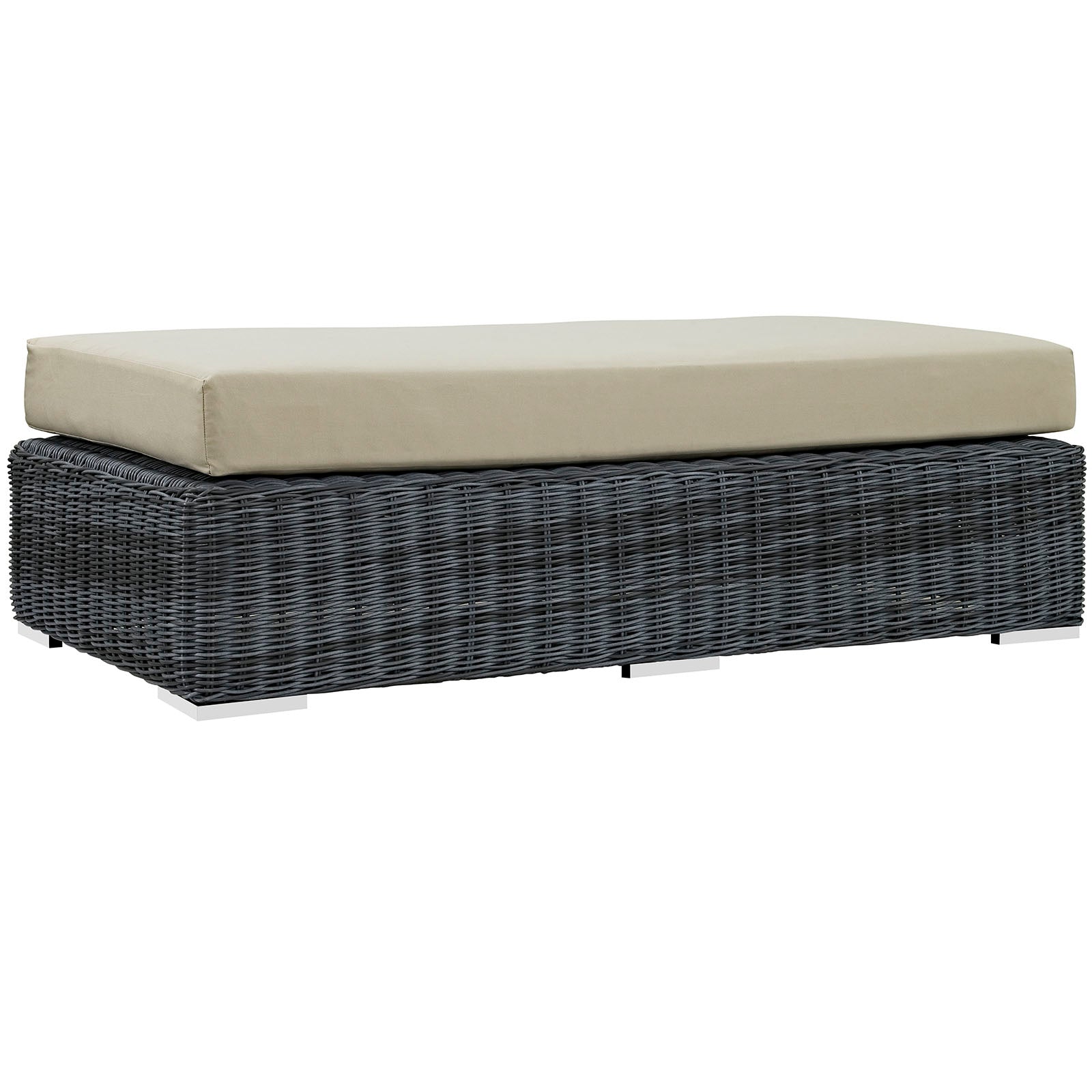 Modway Outdoor Stools & Benches - Summon Outdoor Patio Rectangle Ottoman Canvas Antique Beige