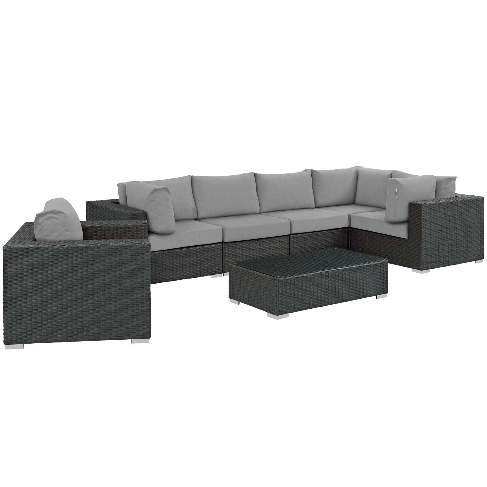 Modway Outdoor Conversation Sets - Sojourn 7 Piece Outdoor Patio Sunbrella Sectional Set Canvas Gray
