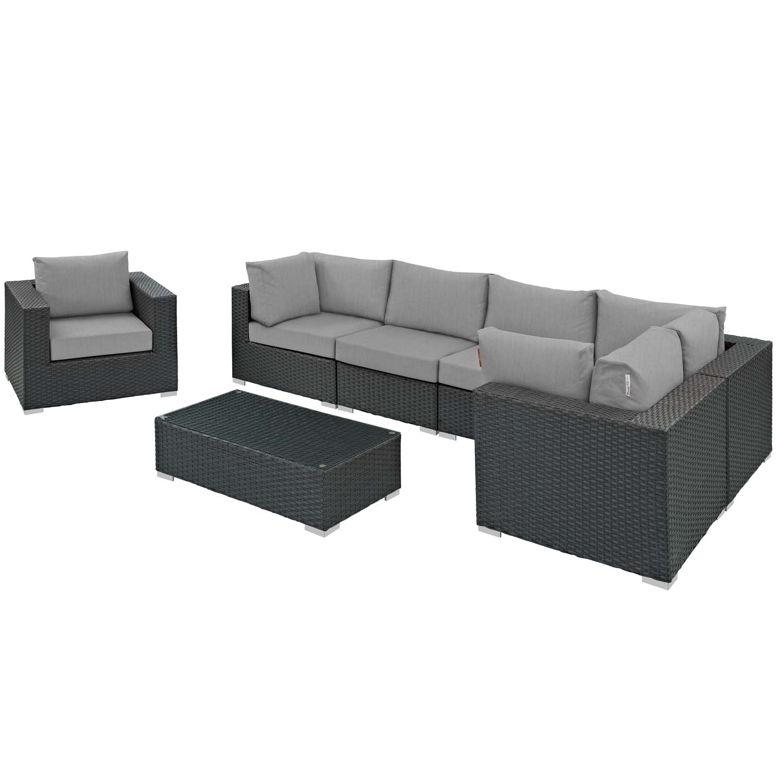 Modway Outdoor Conversation Sets - Sojourn 7 Piece Outdoor Patio Sunbrella Sectional Set Canvas Gray