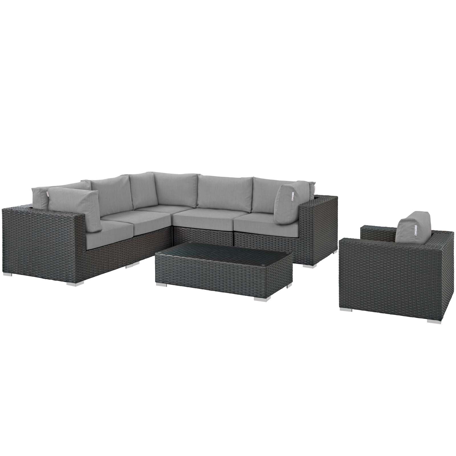 Modway Outdoor Conversation Sets - Sojourn 7 Piece Outdoor Patio Sunbrella Sectional Set Canvas Gray