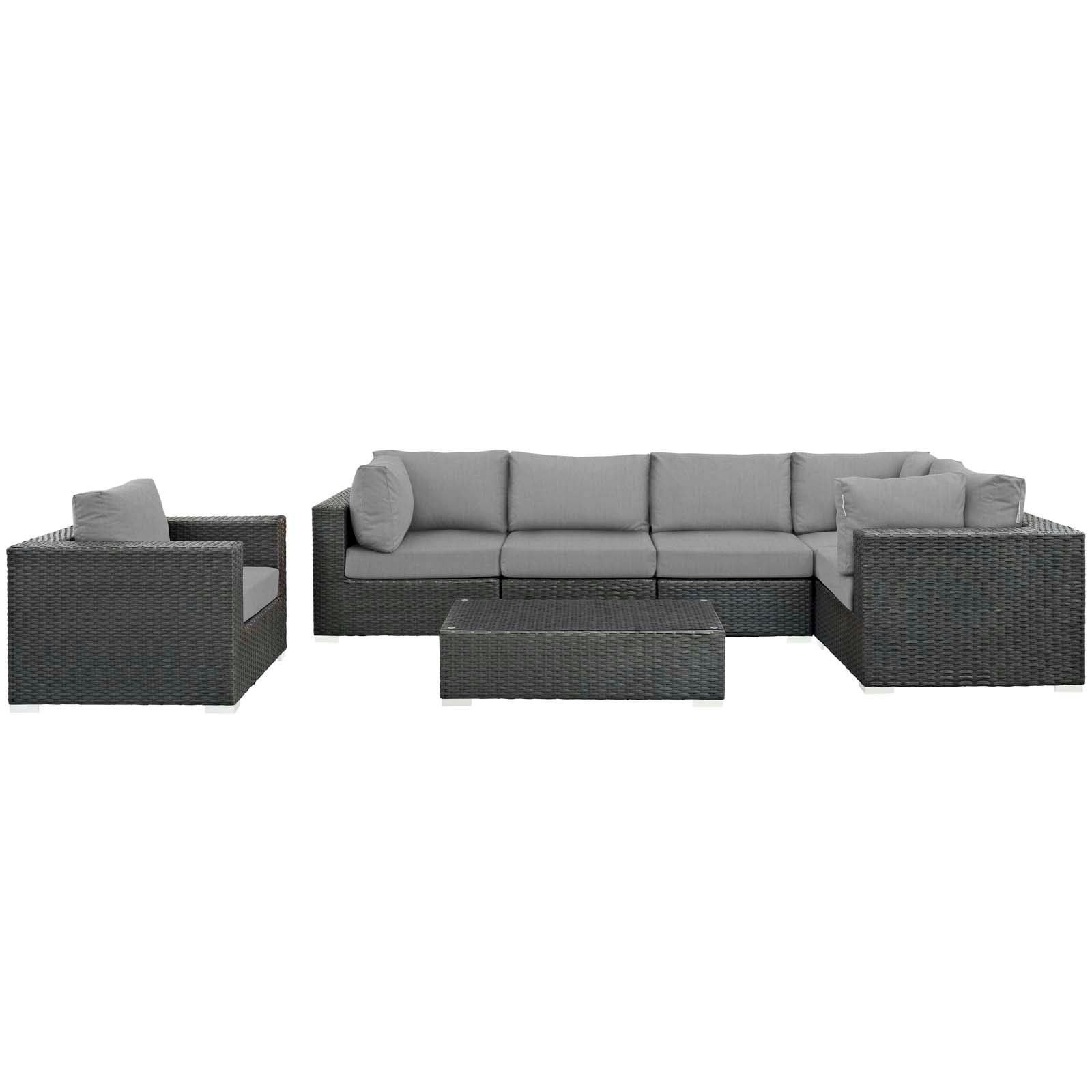 Modway Outdoor Conversation Sets - Sojourn 7 Piece Outdoor Patio Sunbrella Sectional Set Canvas Gray