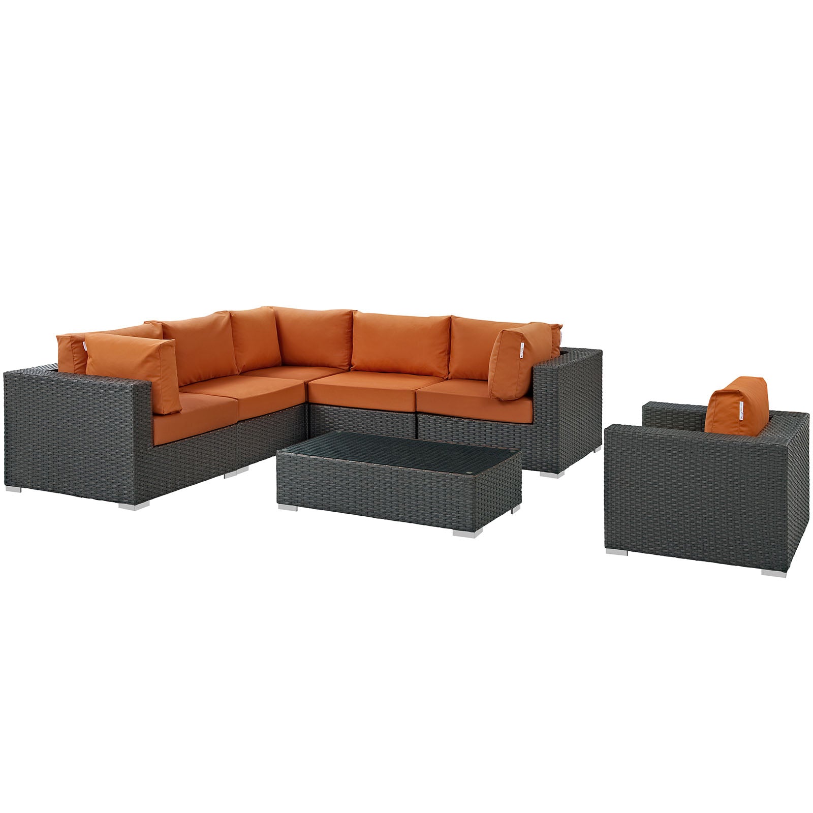 Modway Outdoor Conversation Sets - Sojourn 7 Piece Outdoor Patio 25"H Sectional Set Canvas Tuscan