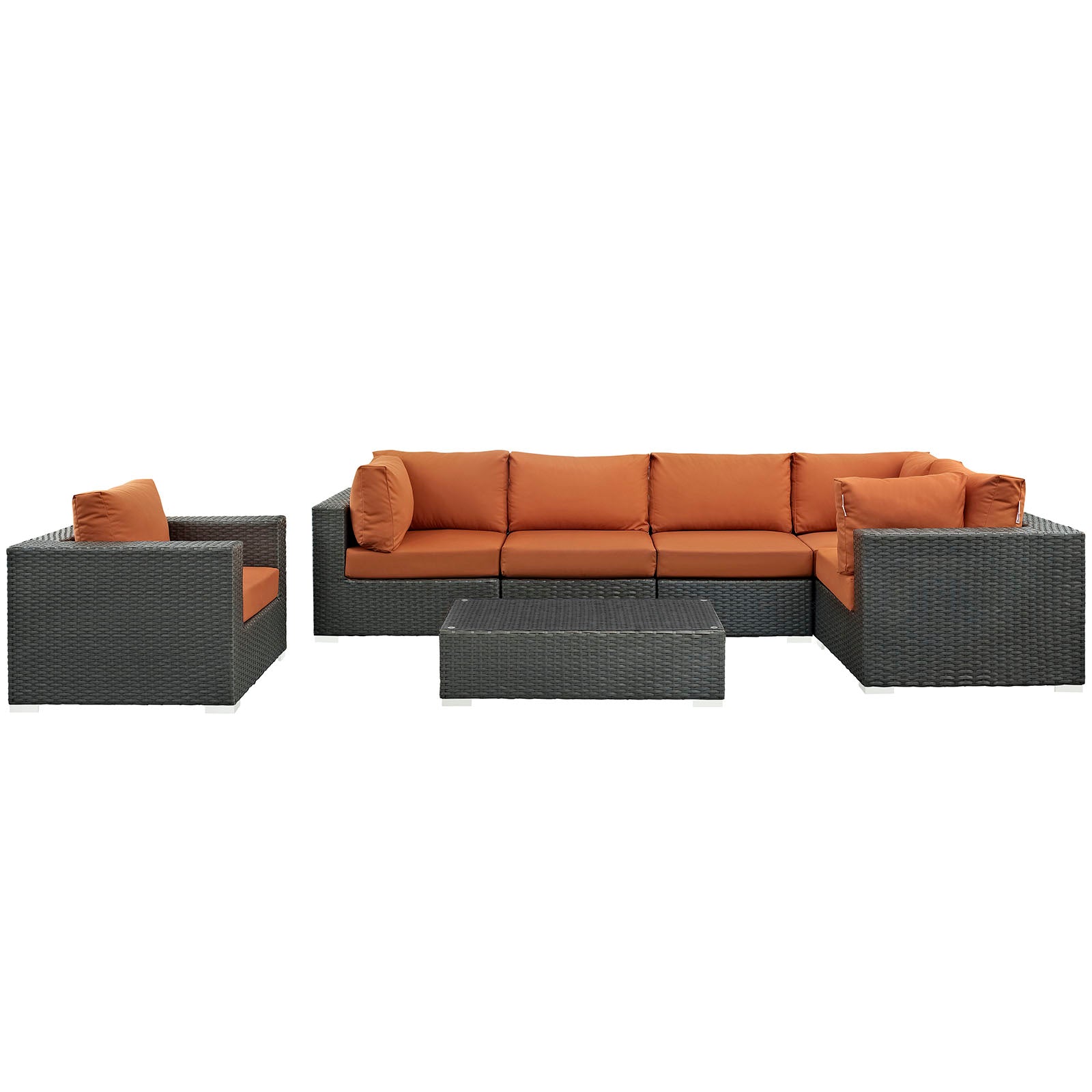 Modway Outdoor Conversation Sets - Sojourn 7 Piece Outdoor Patio 25"H Sectional Set Canvas Tuscan