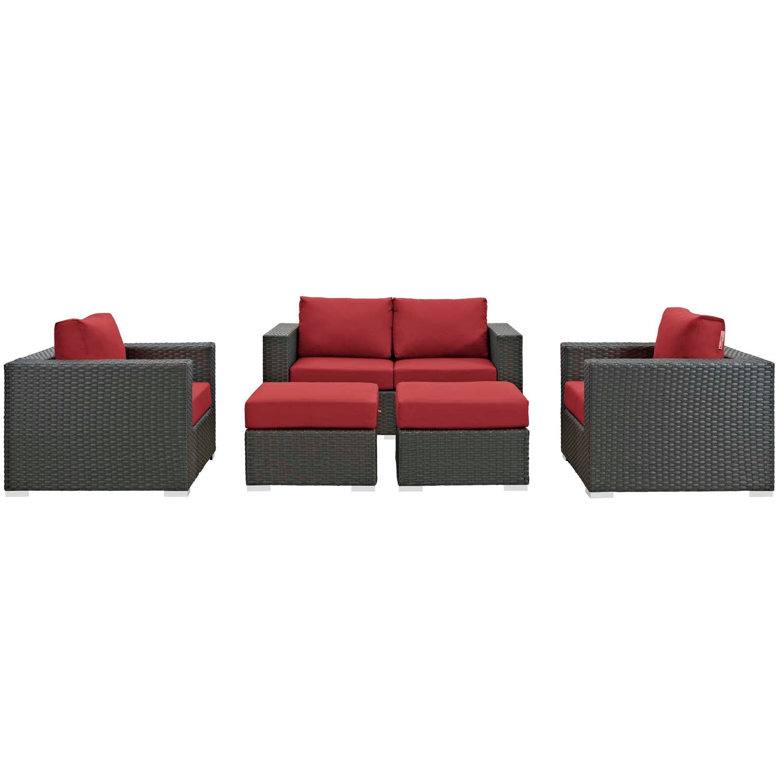 Modway Outdoor Conversation Sets - Sojourn 5 Piece Outdoor Patio Sectional Set Canvas Red