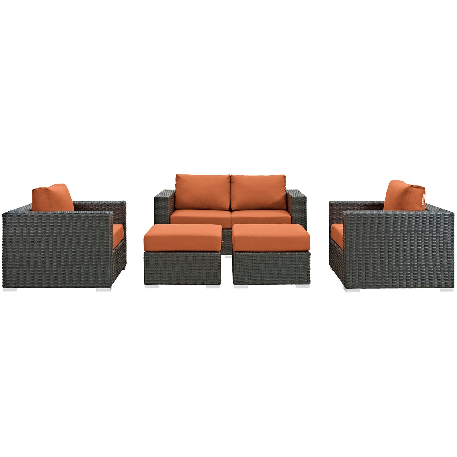 Modway Outdoor Conversation Sets - Sojourn 5 Piece Outdoor Patio Sunbrella Sectional Set Canvas Tuscan 130"W