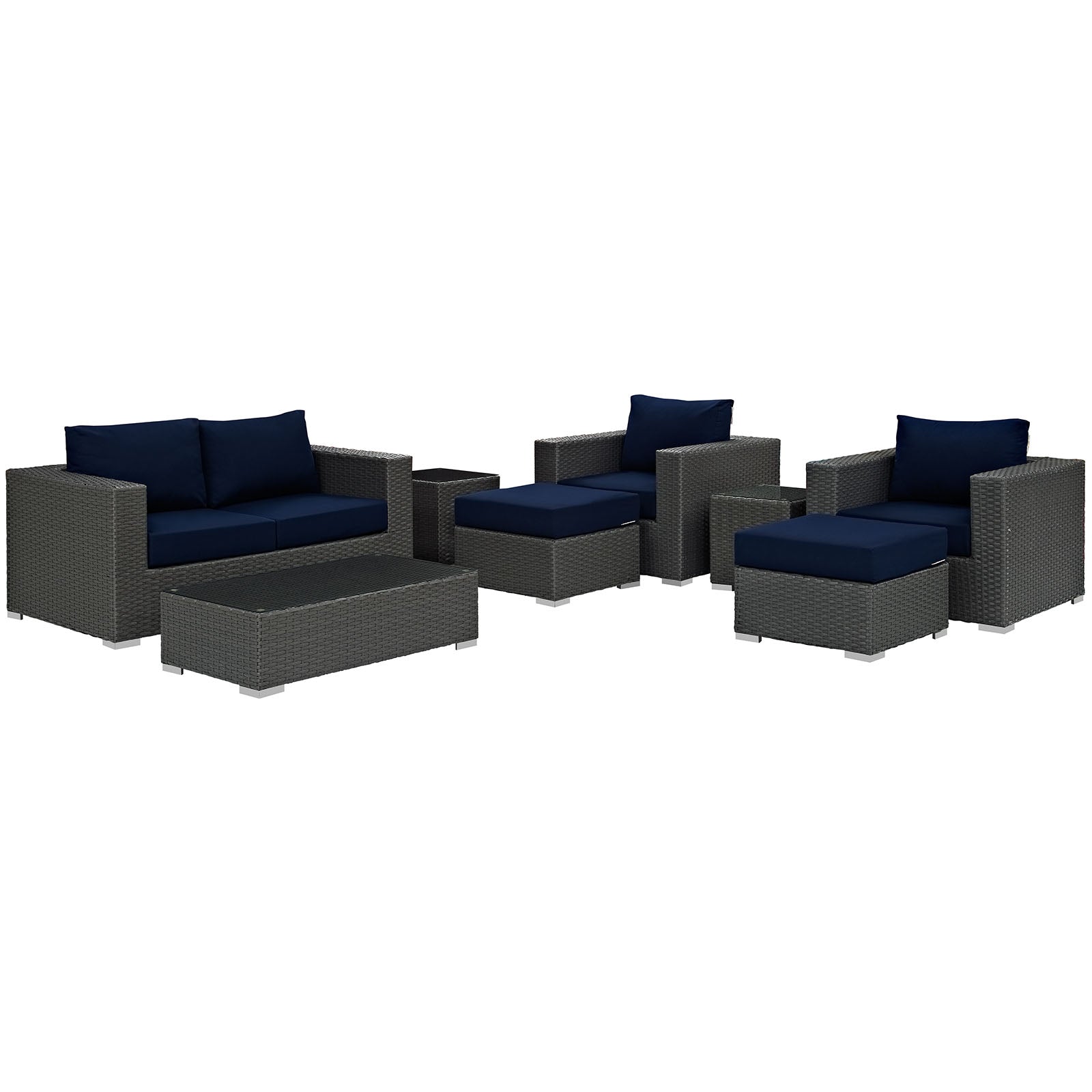 Modway Outdoor Conversation Sets - Sojourn 8 Piece Outdoor Patio Sunbrella Sectional Set Canvas Navy