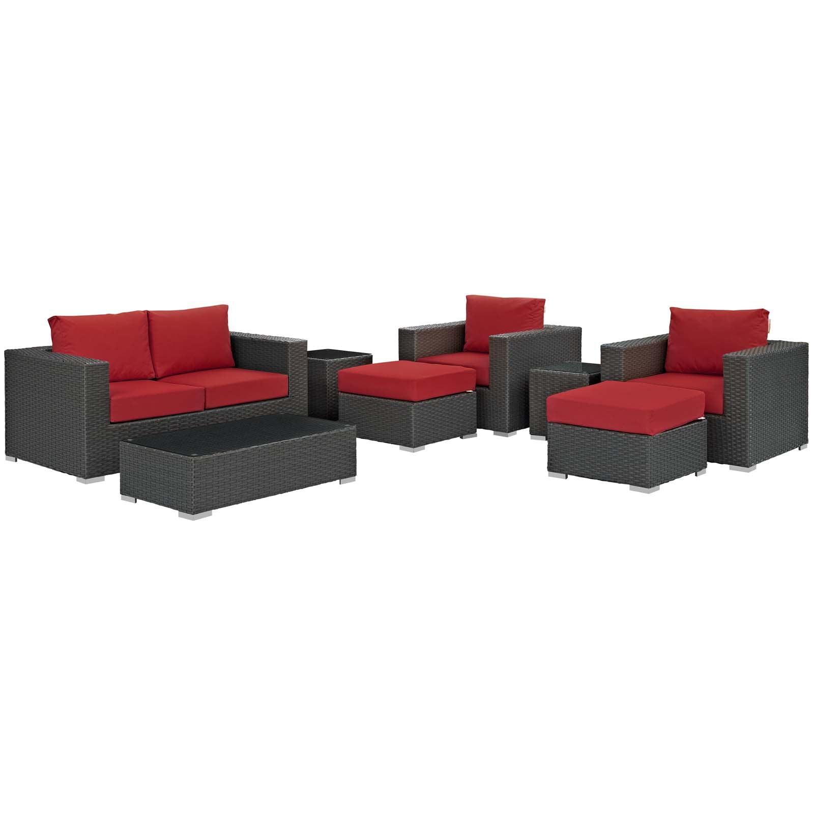 Modway Outdoor Conversation Sets - Sojourn 8 Piece Outdoor Patio Sunbrella Sectional Set Canvas Red