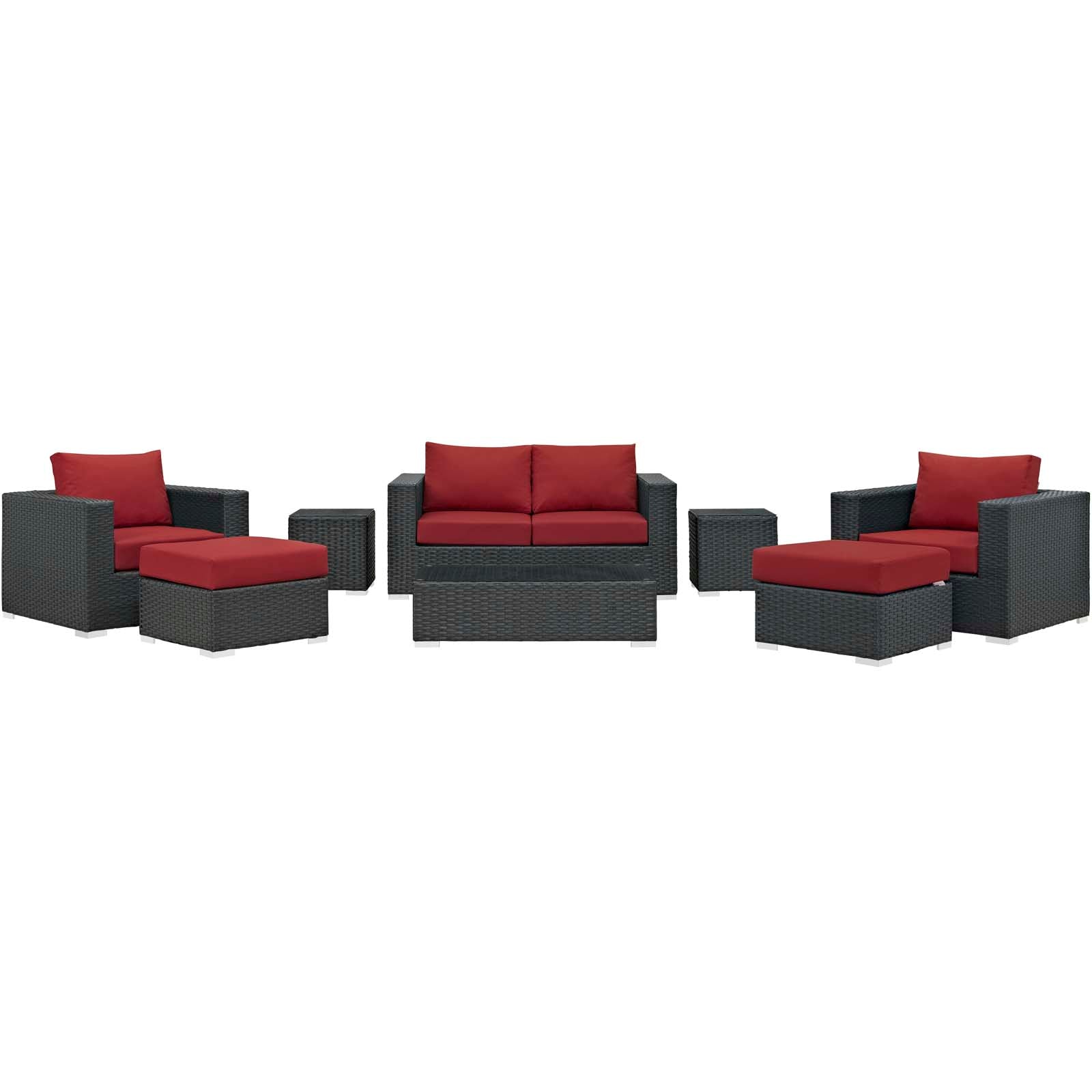Modway Outdoor Conversation Sets - Sojourn 8 Piece Outdoor Patio Sunbrella Sectional Set Canvas Red