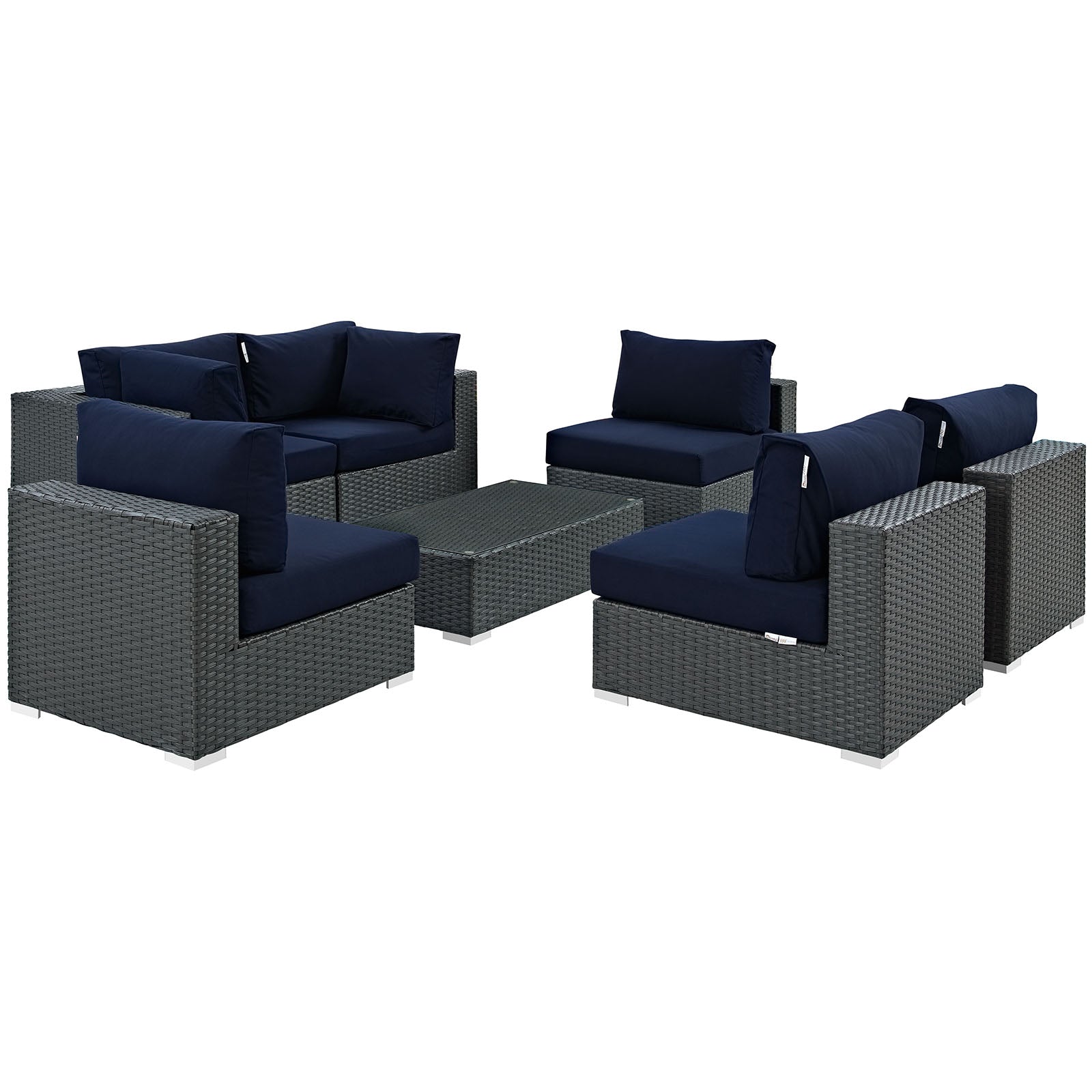 Modway Outdoor Conversation Sets - Sojourn 7 Piece Outdoor Patio Sunbrella Sectional Set Navy