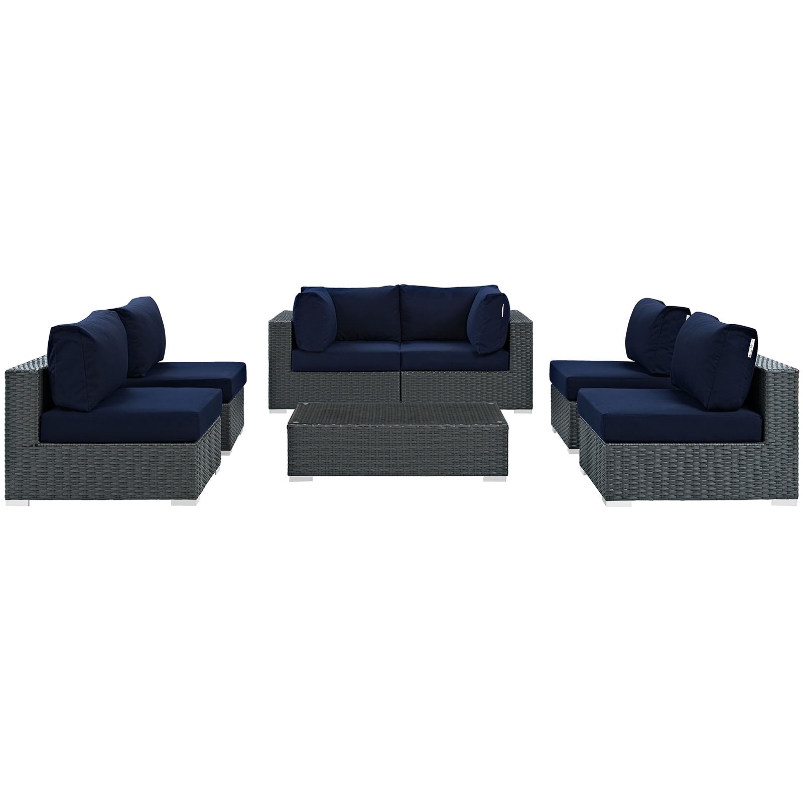 Modway Outdoor Conversation Sets - Sojourn 7 Piece Outdoor Patio Sunbrella Sectional Set Navy