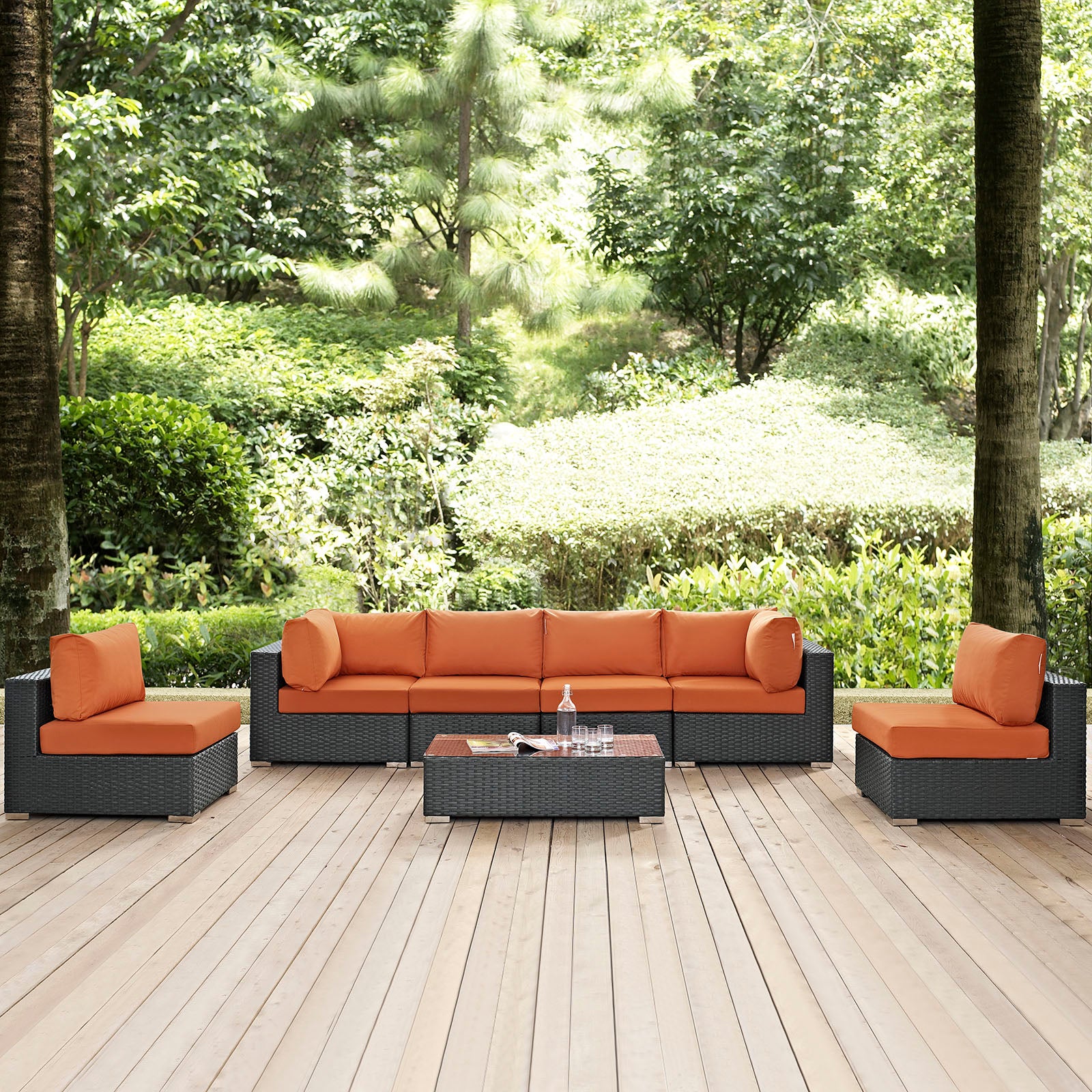 Modway Outdoor Conversation Sets - Sojourn 7 Piece Outdoor Patio Sectional Set Canvas Tuscan
