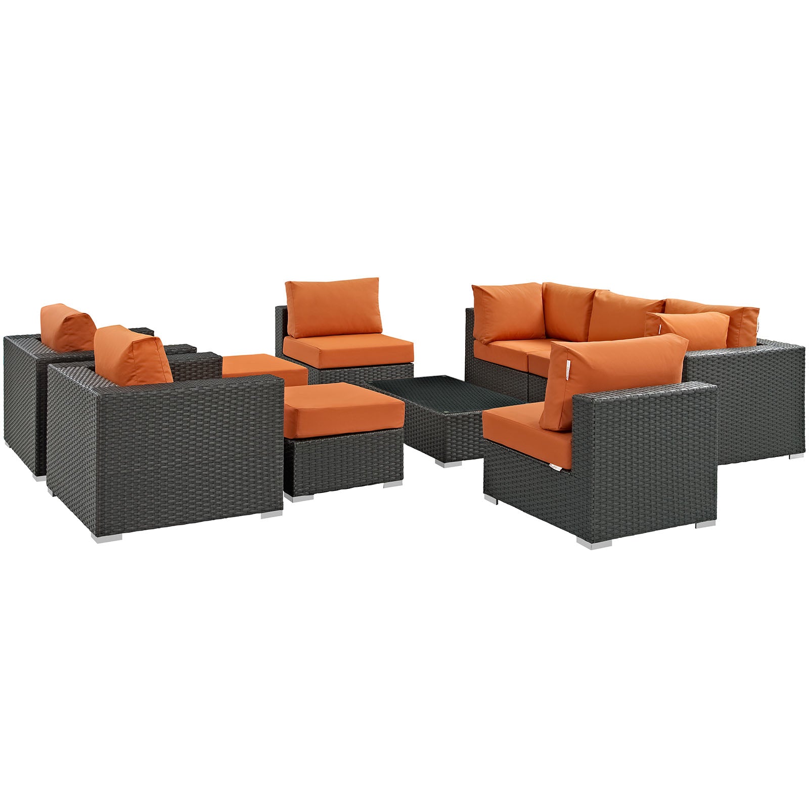 Modway Outdoor Conversation Sets - Sojourn 10 Piece Outdoor Patio Sectional Set Canvas Tuscan