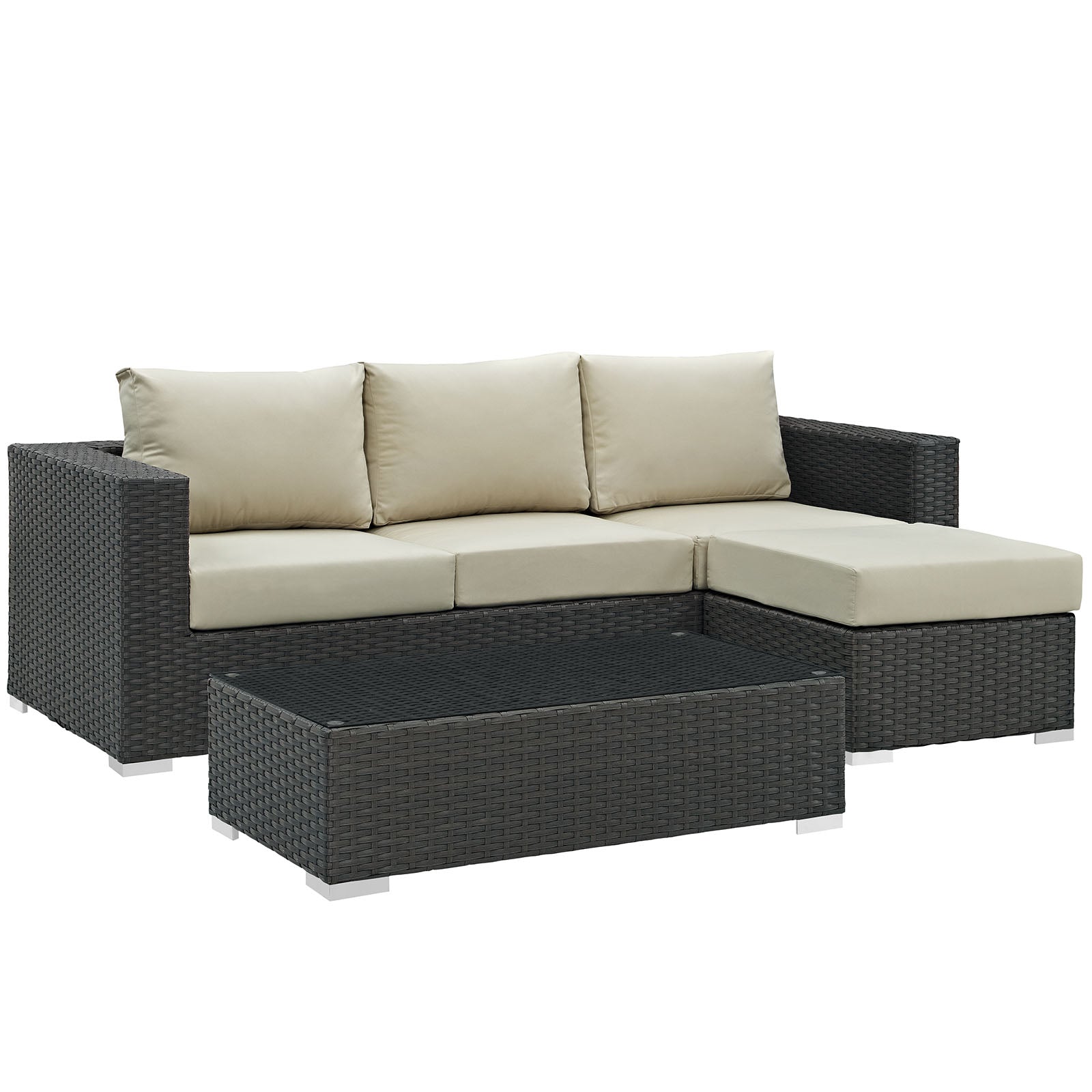 Sojourn 3 Piece Outdoor Patio Sunbrella Sectional Set Antique Beige