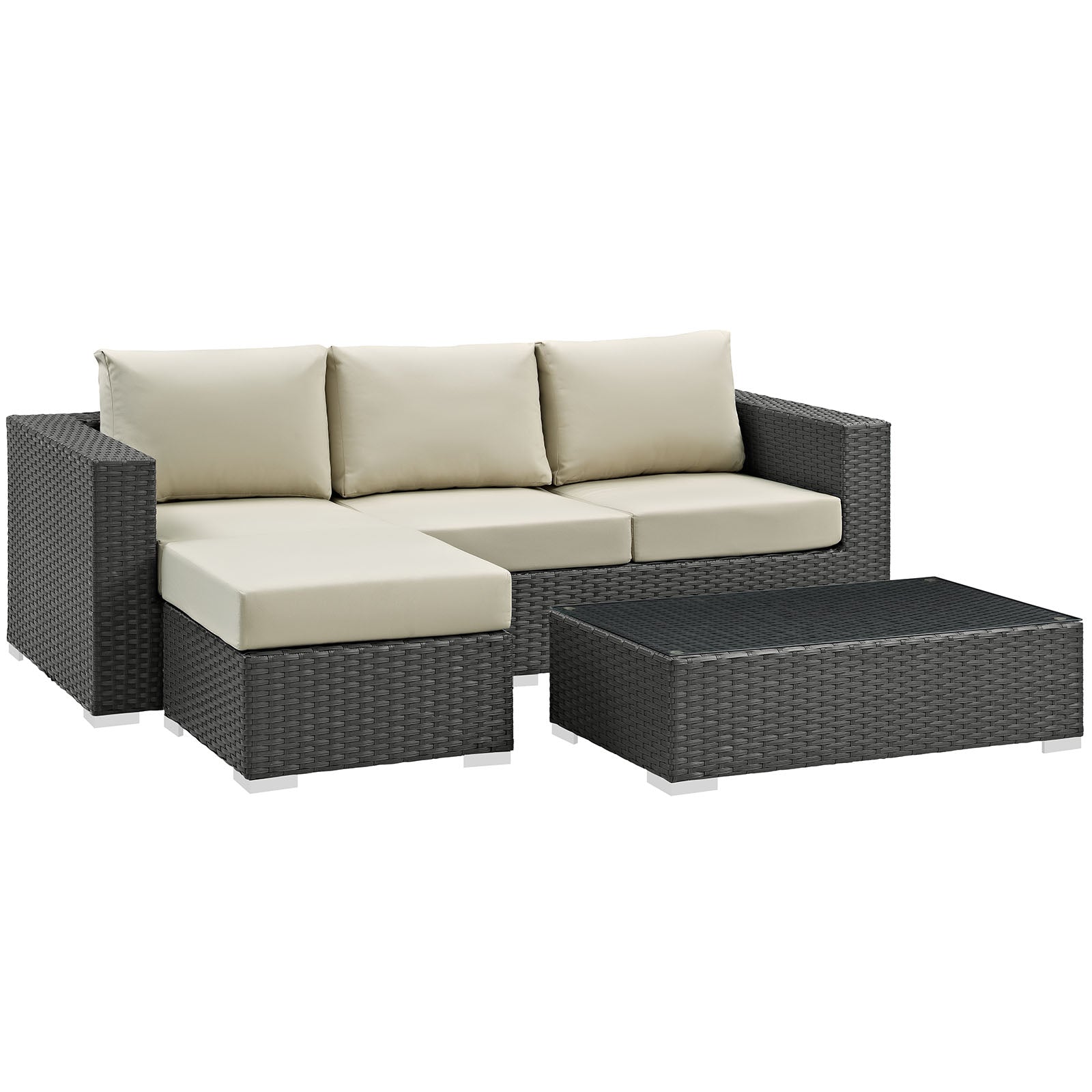 Sojourn 3 Piece Outdoor Patio Sunbrella Sectional Set Antique Beige