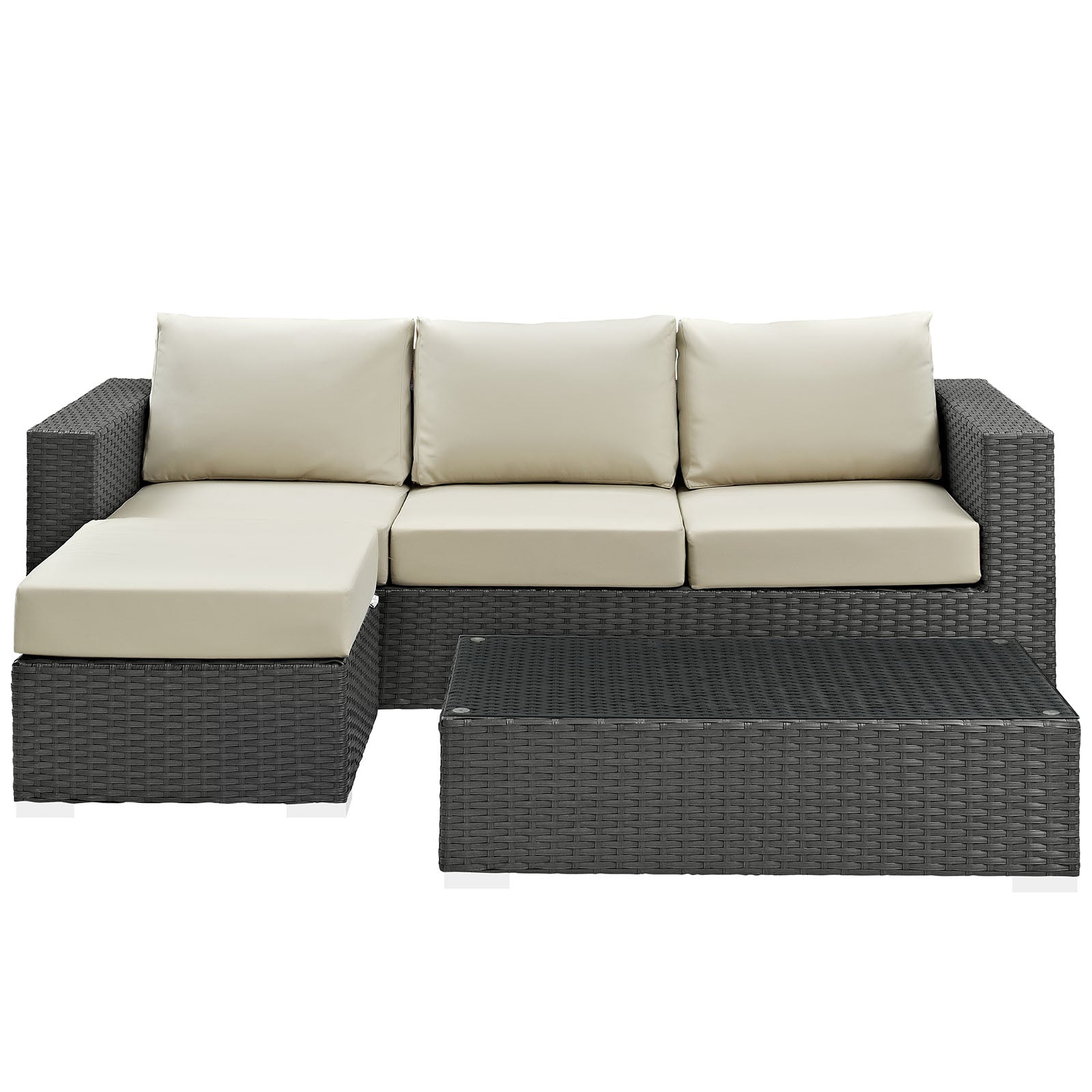Sojourn 3 Piece Outdoor Patio Sunbrella Sectional Set Antique Beige