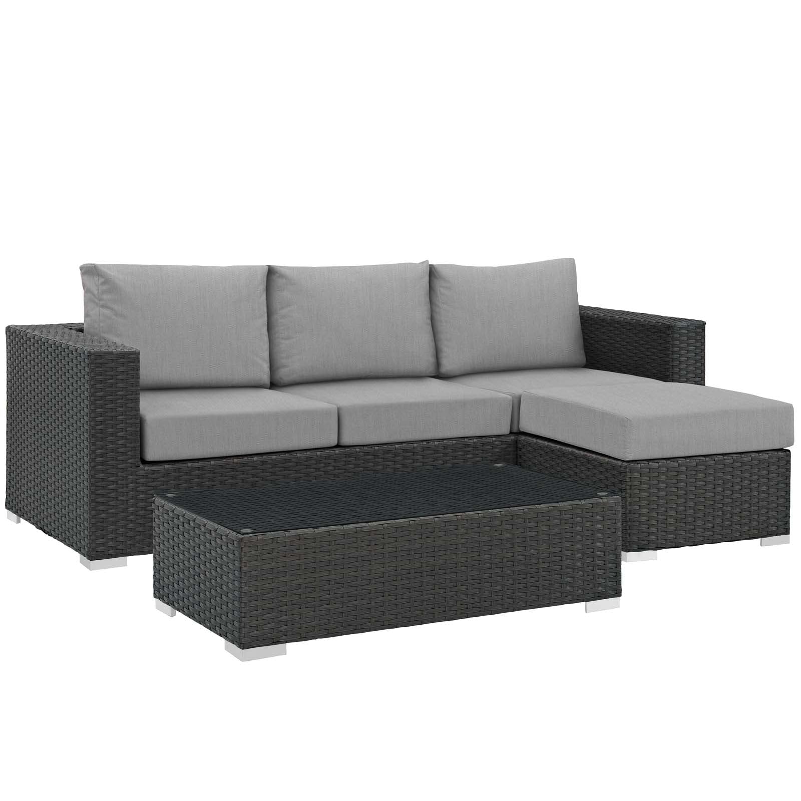 Sojourn 3 Piece Outdoor Patio Sectional Set Canvas Gray