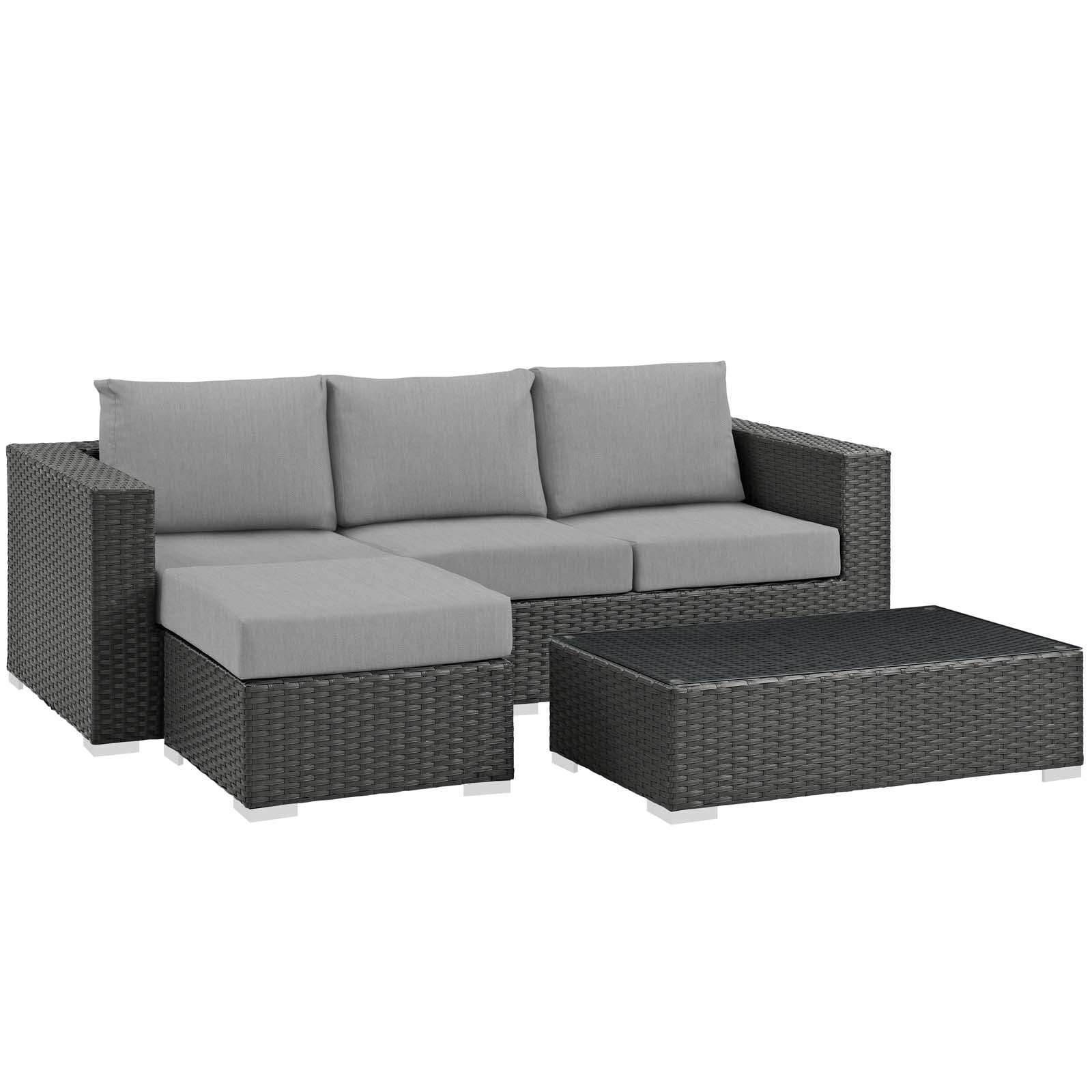 Sojourn 3 Piece Outdoor Patio Sectional Set Canvas Gray
