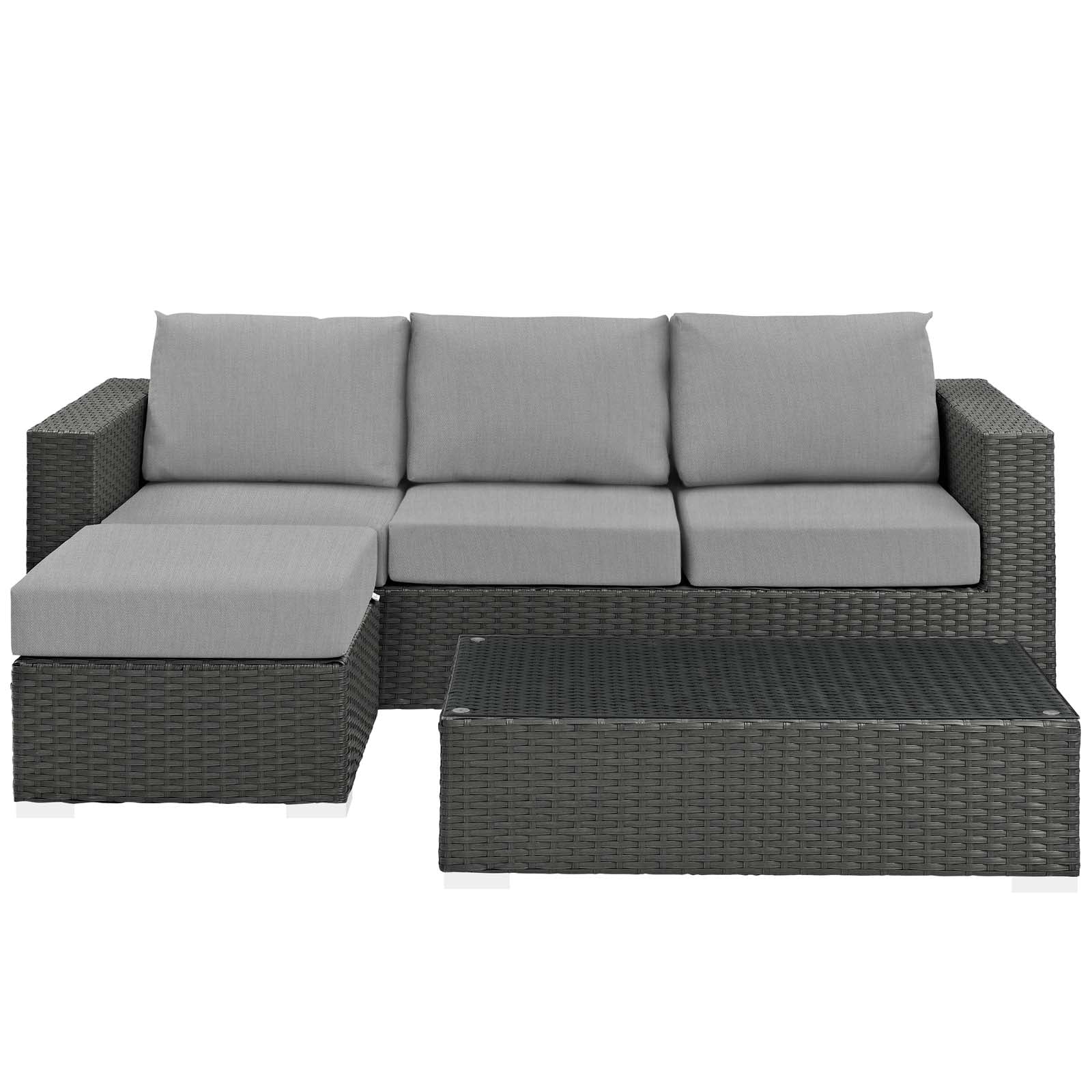 Sojourn 3 Piece Outdoor Patio Sectional Set Canvas Gray