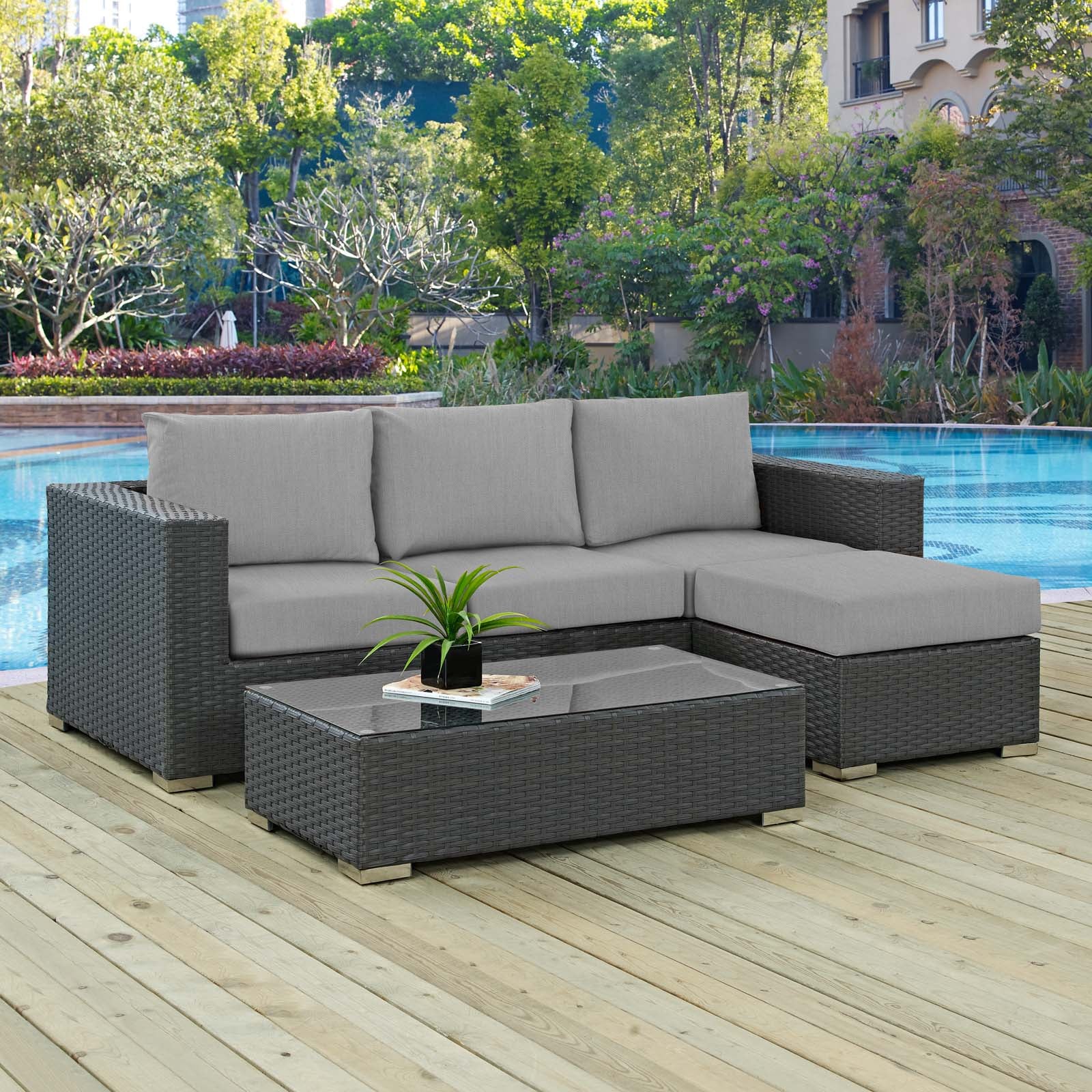 Sojourn 3 Piece Outdoor Patio Sectional Set Canvas Gray