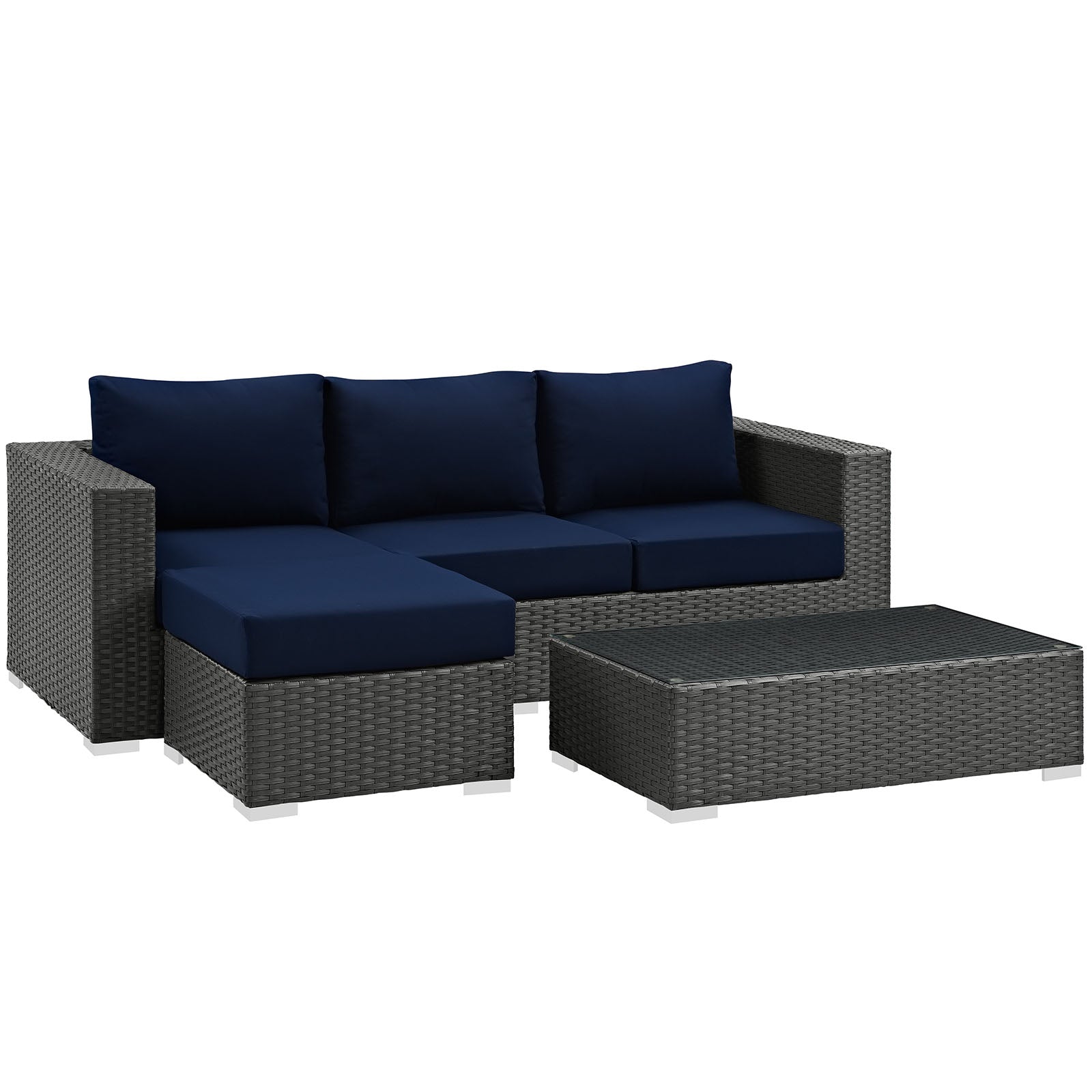 Modway Outdoor Conversation Sets - Sojourn 3 Piece Outdoor Patio Sunbrella Sectional Set Navy