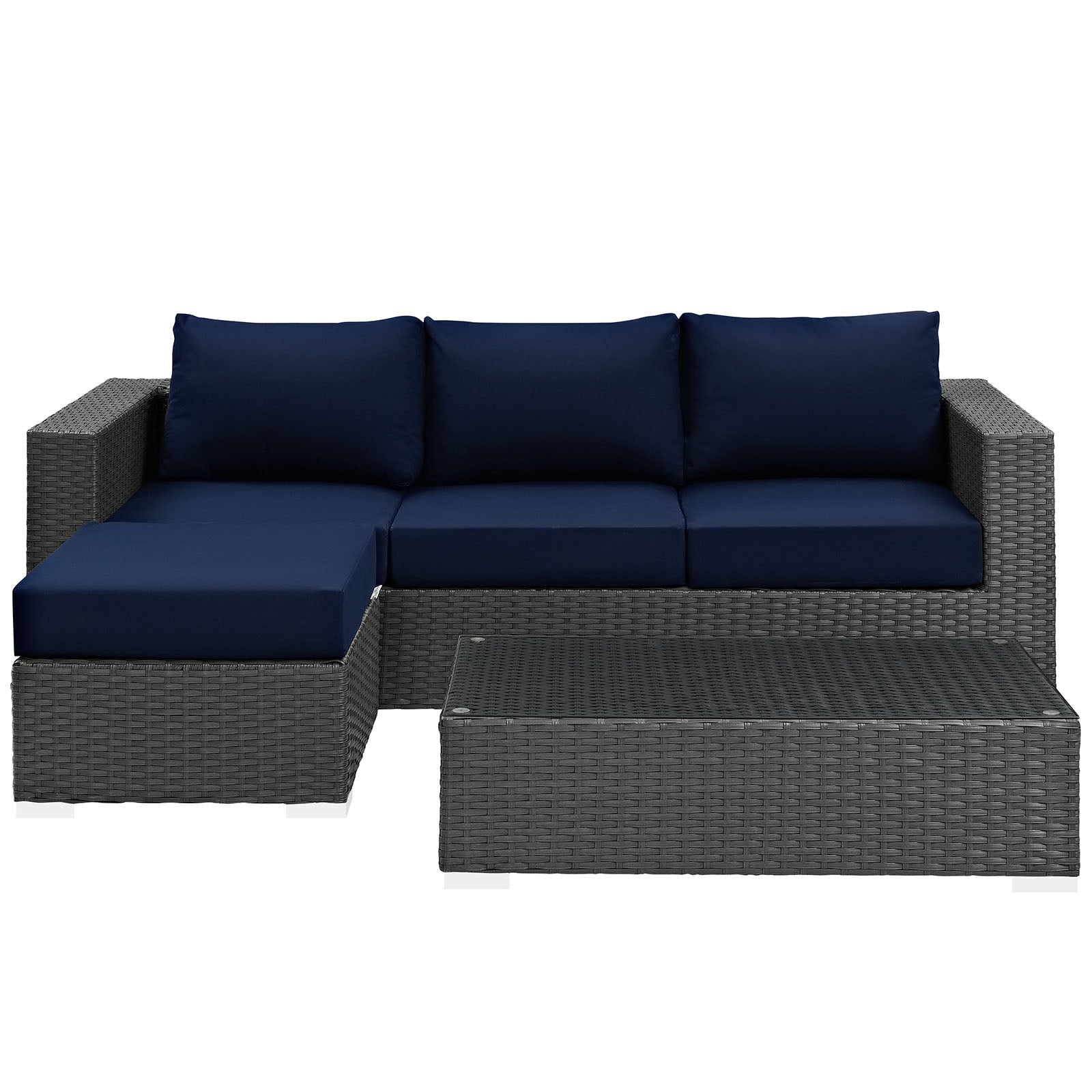 Modway Outdoor Conversation Sets - Sojourn 3 Piece Outdoor Patio Sunbrella Sectional Set Navy