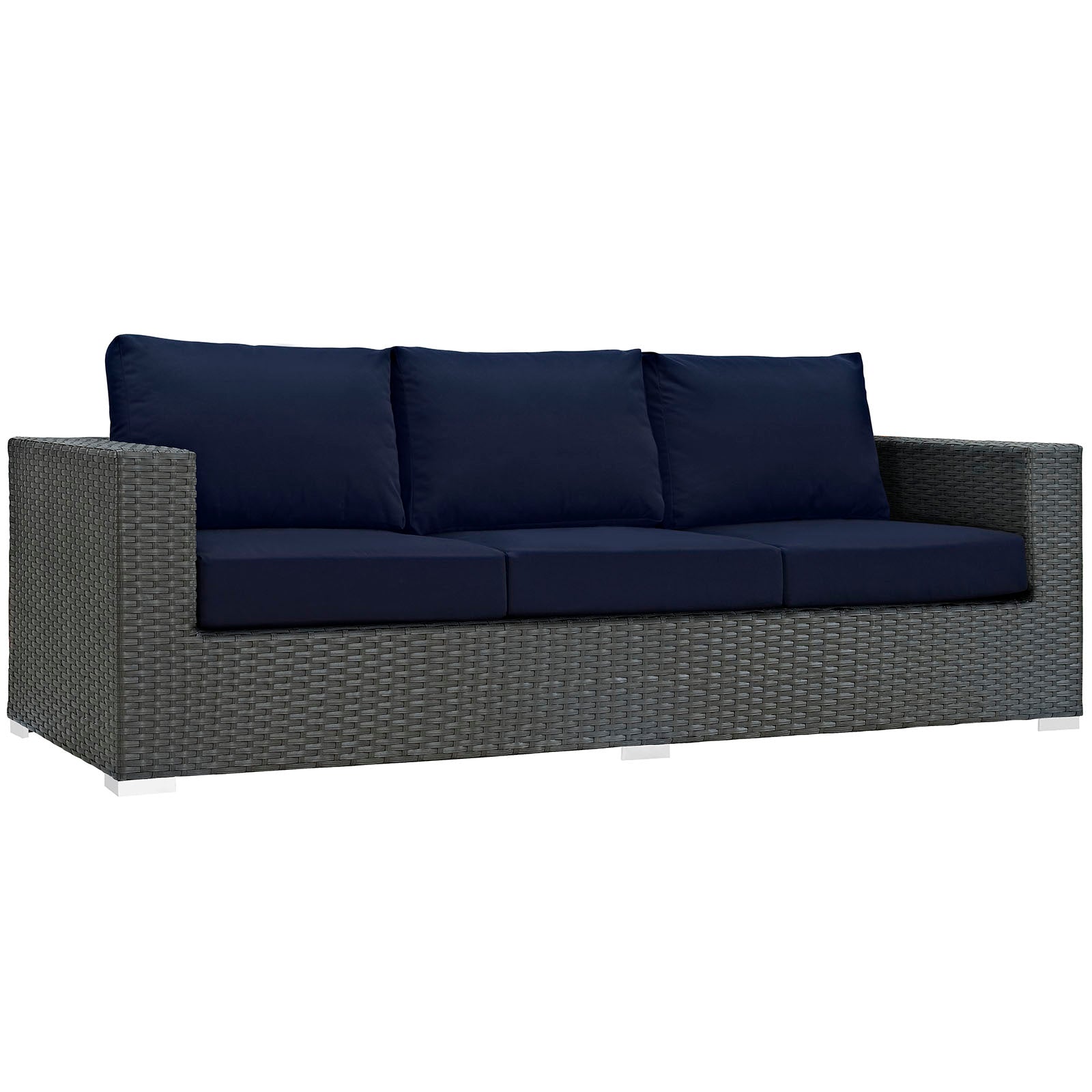 Modway Outdoor Conversation Sets - Sojourn 3 Piece Outdoor Patio Sunbrella Sectional Set Navy