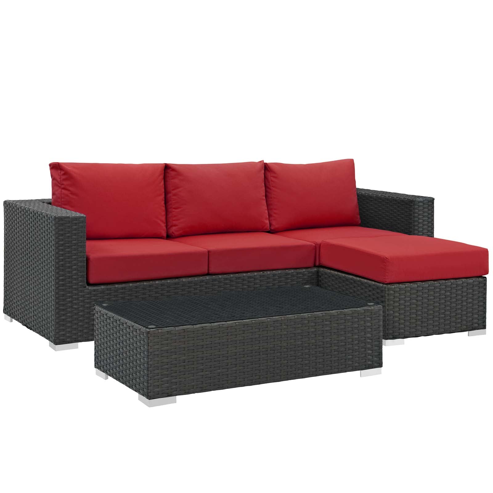 Sojourn 3 Piece Outdoor Patio Sunbrella Sectional Set Red