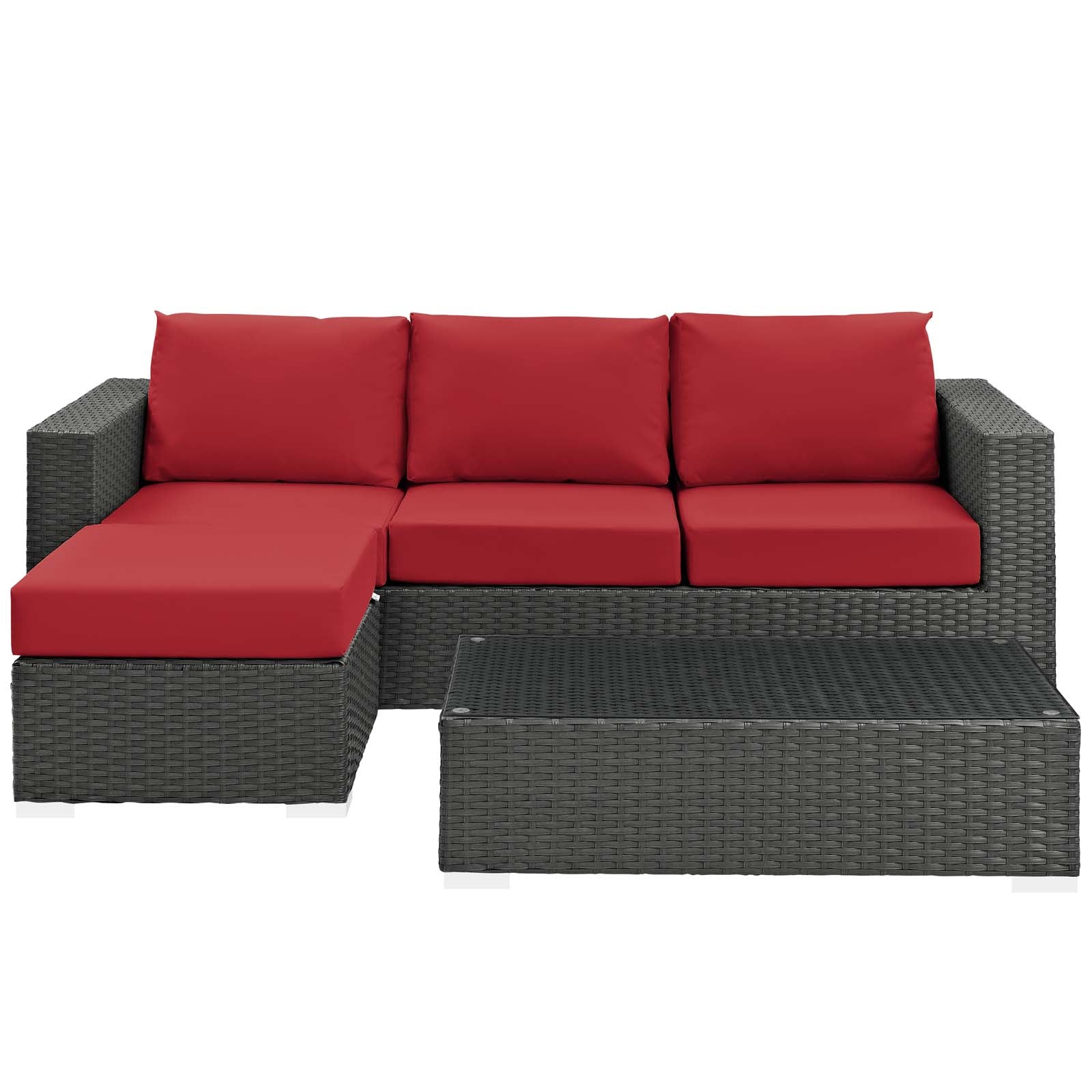 Sojourn 3 Piece Outdoor Patio Sunbrella Sectional Set Red