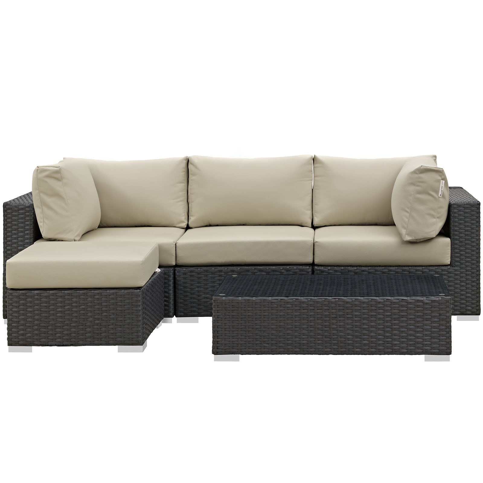 Modway Outdoor Conversation Sets - Sojourn 5 Piece Outdoor Patio Sectional Set Antique Beige