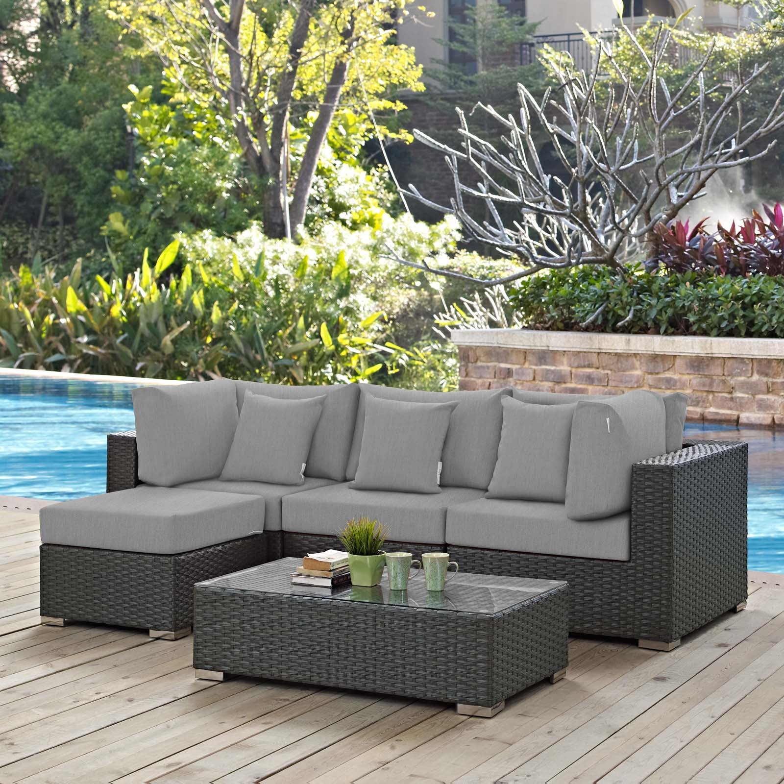 Modway Outdoor Conversation Sets - Sojourn 5 Piece Outdoor Patio Sectional Set Gray