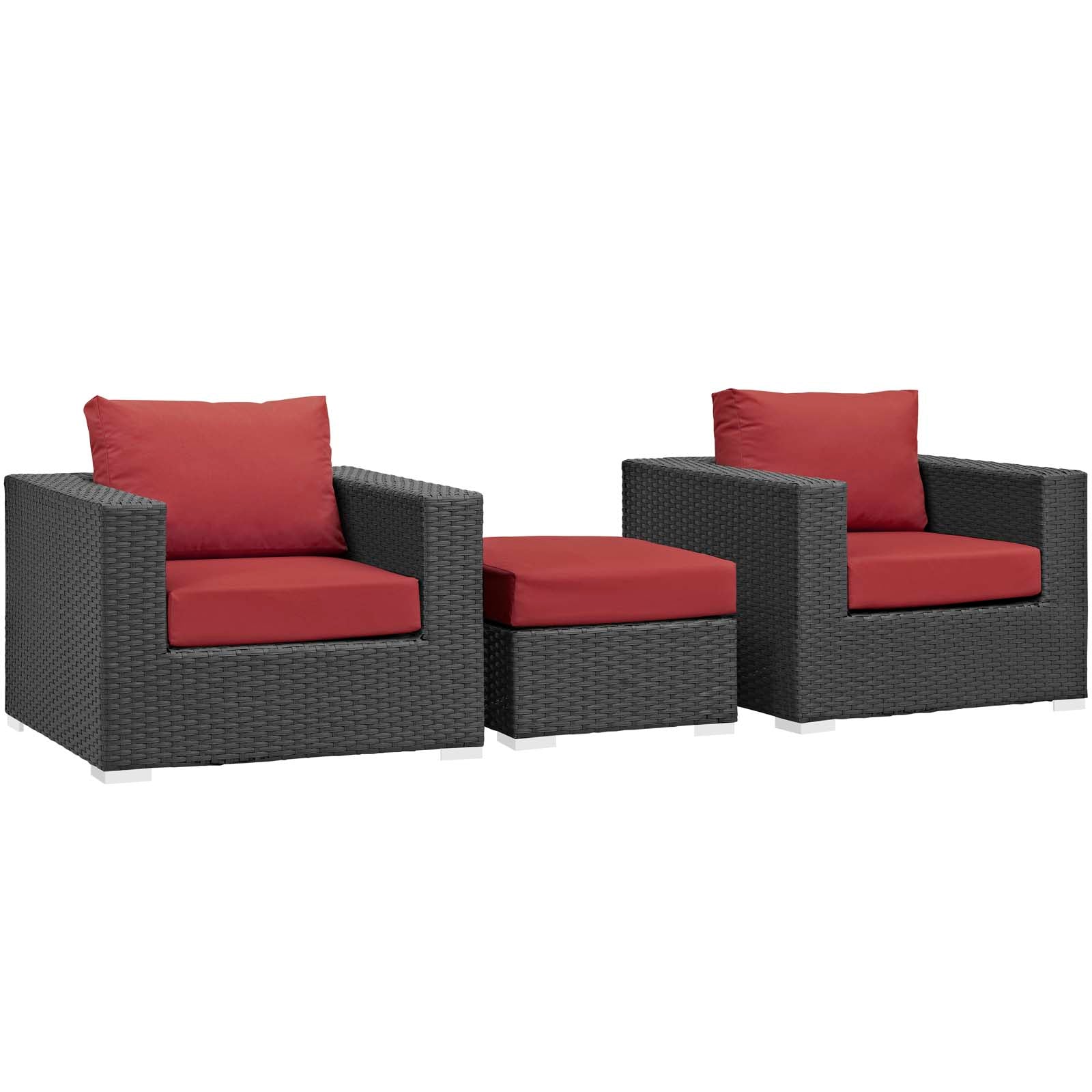 Modway Outdoor Conversation Sets - Sojourn 3 Piece Outdoor Patio Sunbrella Sectional Set Canvas Red