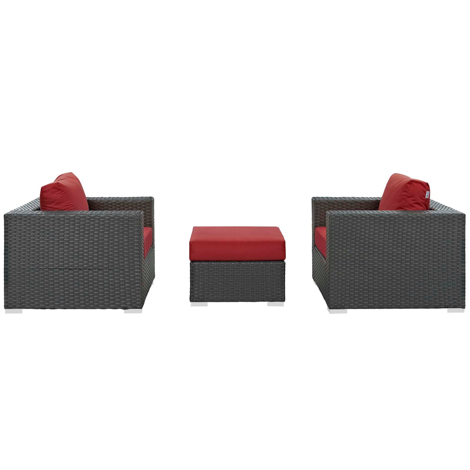 Modway Outdoor Conversation Sets - Sojourn 3 Piece Outdoor Patio Sunbrella Sectional Set Canvas Red