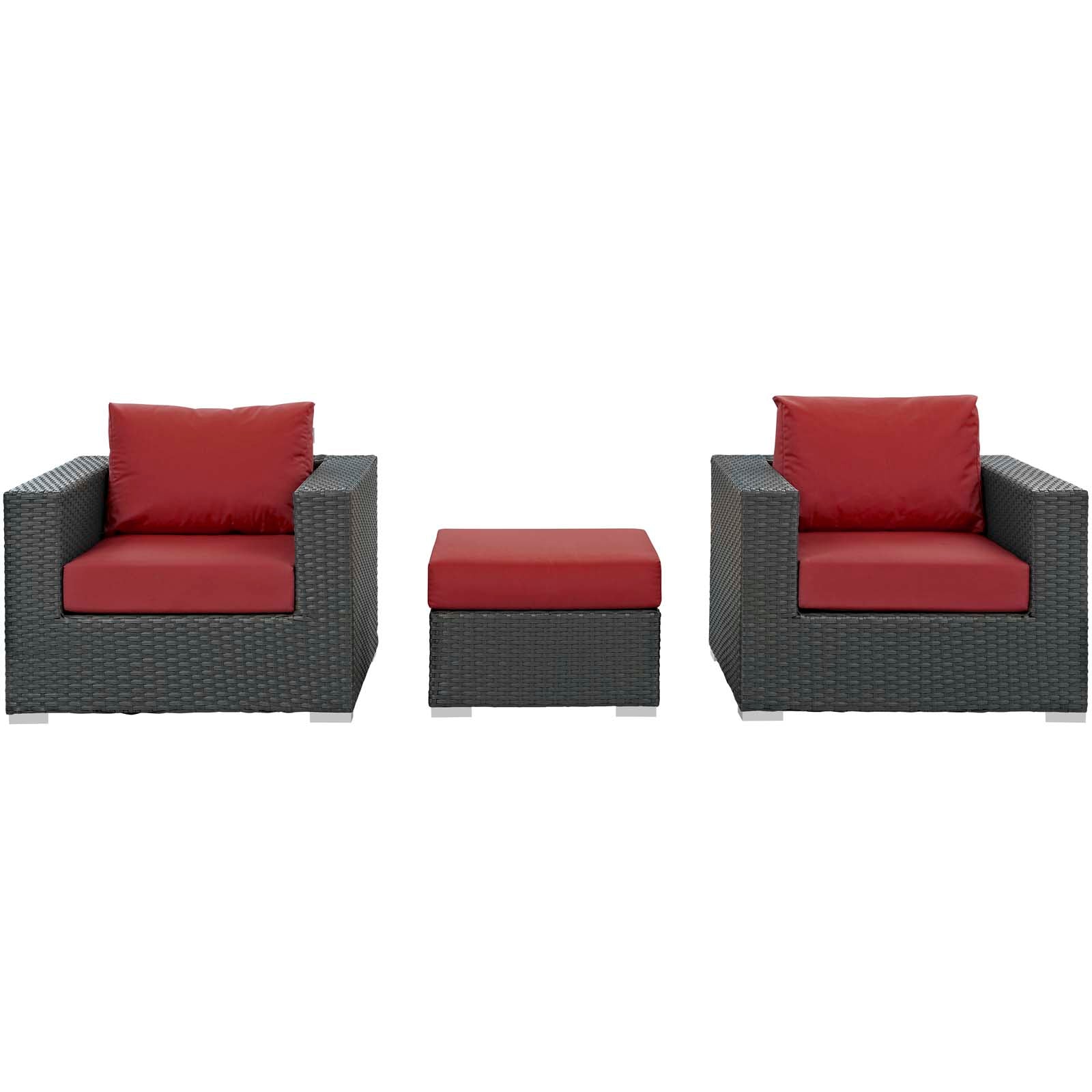 Modway Outdoor Conversation Sets - Sojourn 3 Piece Outdoor Patio Sunbrella Sectional Set Canvas Red