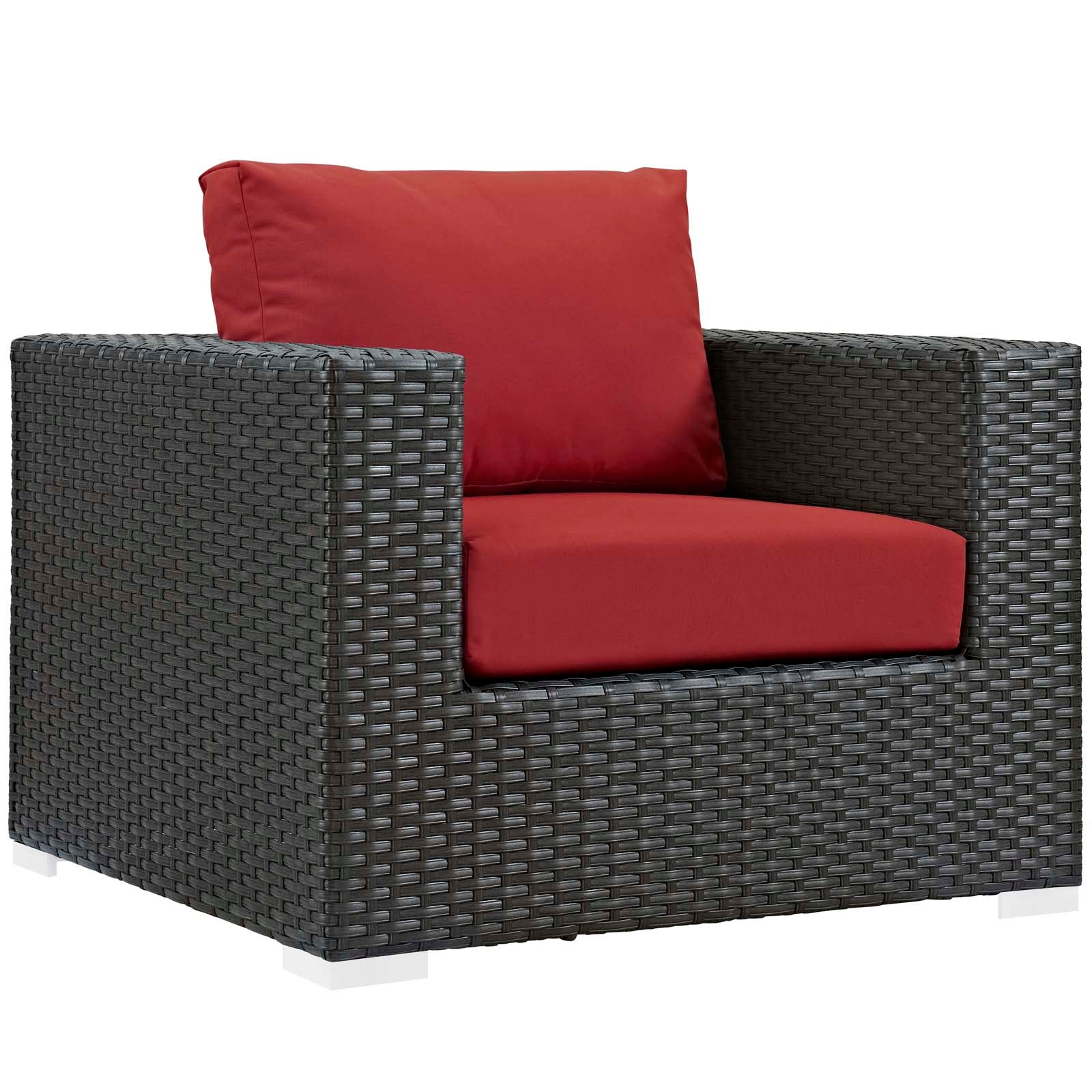 Modway Outdoor Conversation Sets - Sojourn 3 Piece Outdoor Patio Sunbrella Sectional Set Canvas Red