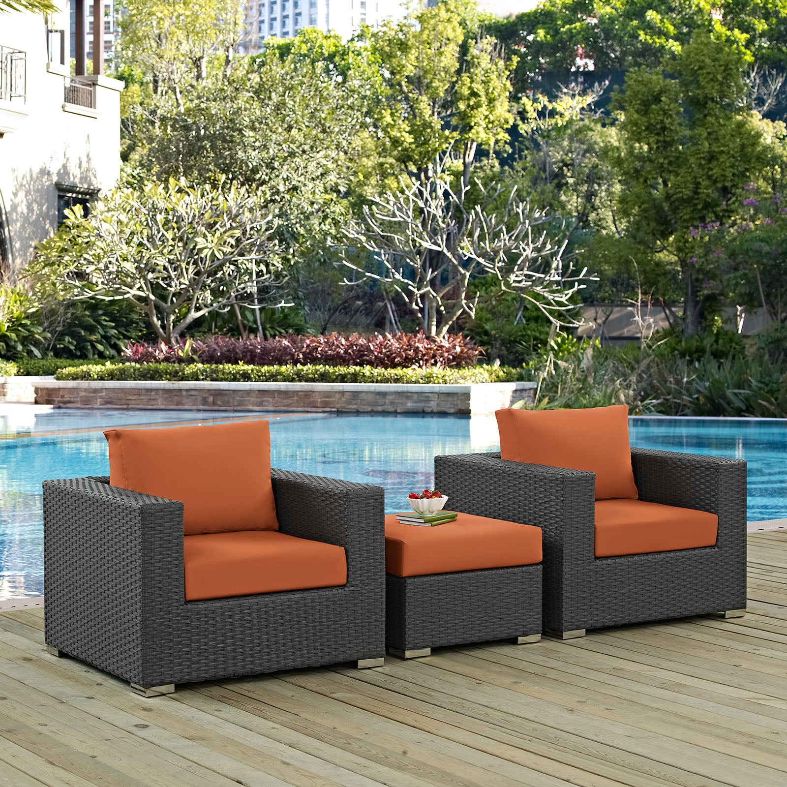 Modway Outdoor Conversation Sets - Sojourn 3 Piece Outdoor Patio Sunbrella Sectional Set Canvas Tuscan
