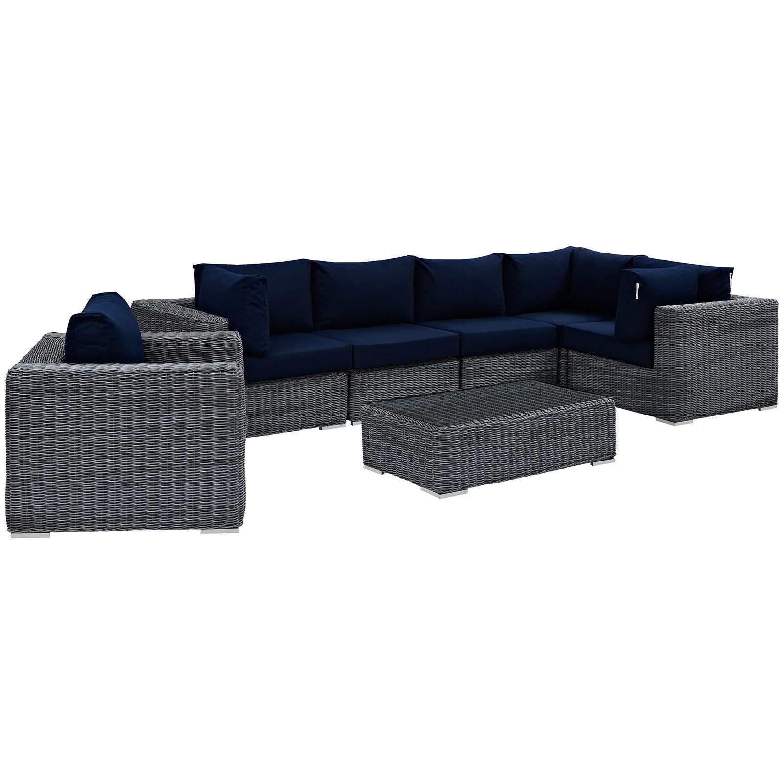 Modway Outdoor Conversation Sets - Summon 7 Piece Outdoor Patio Sectional Set Canvas Navy
