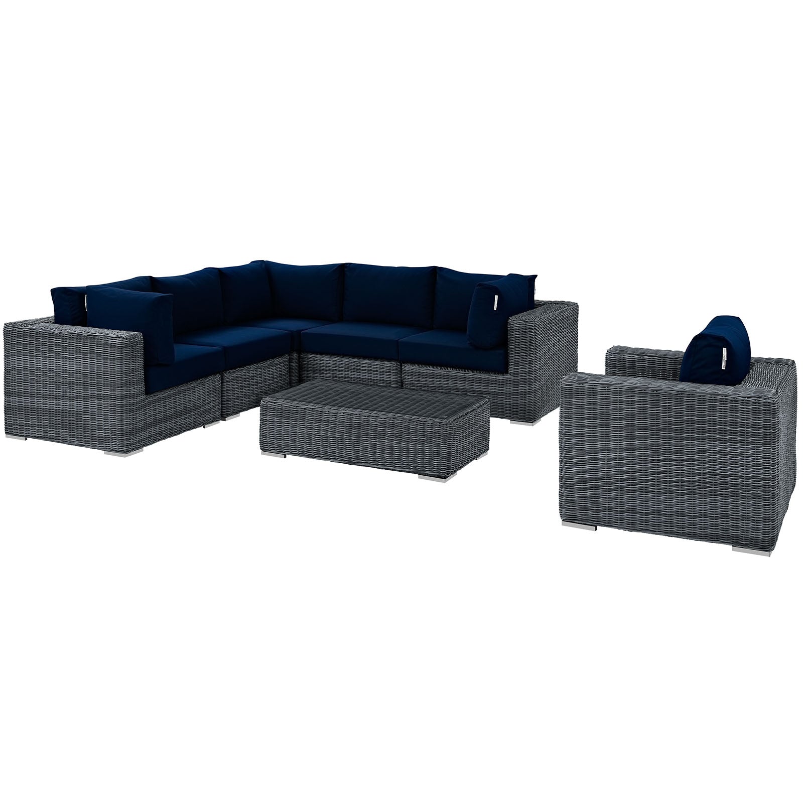 Modway Outdoor Conversation Sets - Summon 7 Piece Outdoor Patio Sectional Set Canvas Navy