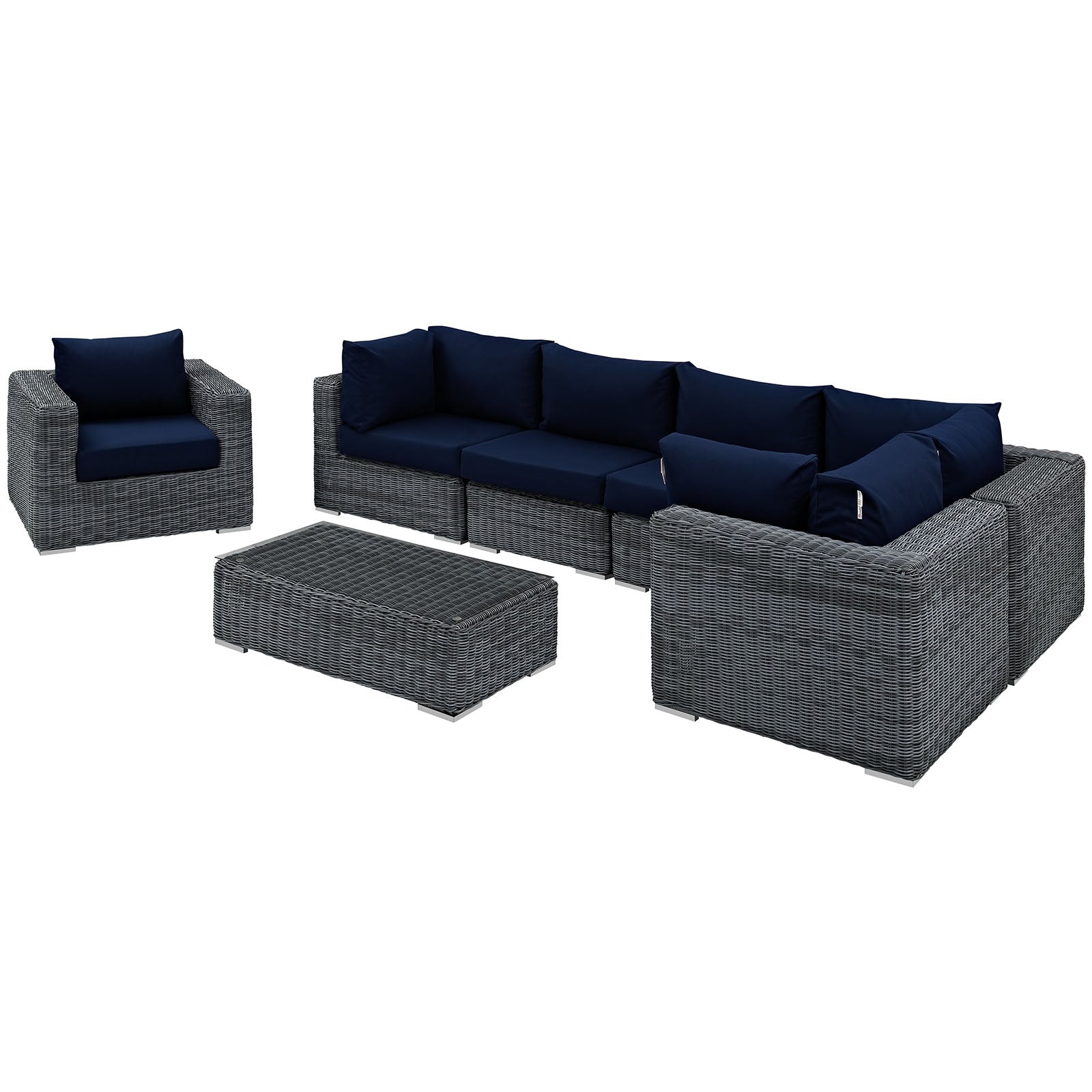 Modway Outdoor Conversation Sets - Summon 7 Piece Outdoor Patio Sectional Set Canvas Navy
