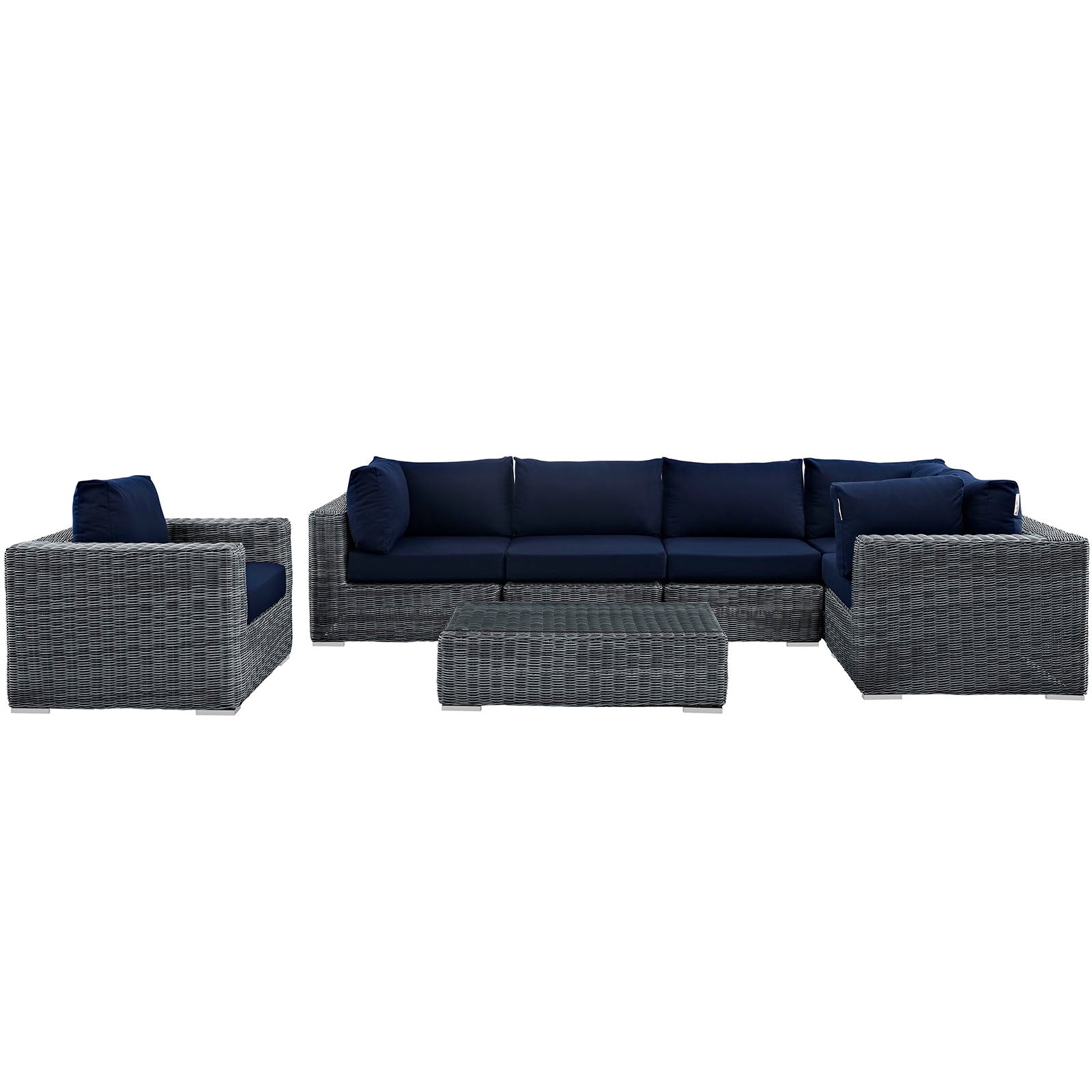 Modway Outdoor Conversation Sets - Summon 7 Piece Outdoor Patio Sectional Set Canvas Navy