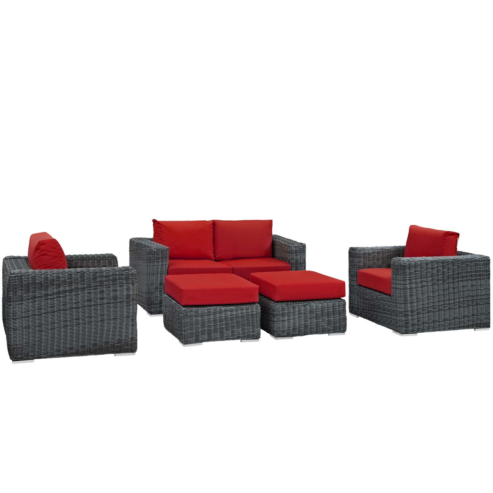 Modway Outdoor Conversation Sets - Summon 5 Piece Outdoor Patio Sectional Set Canvas Red