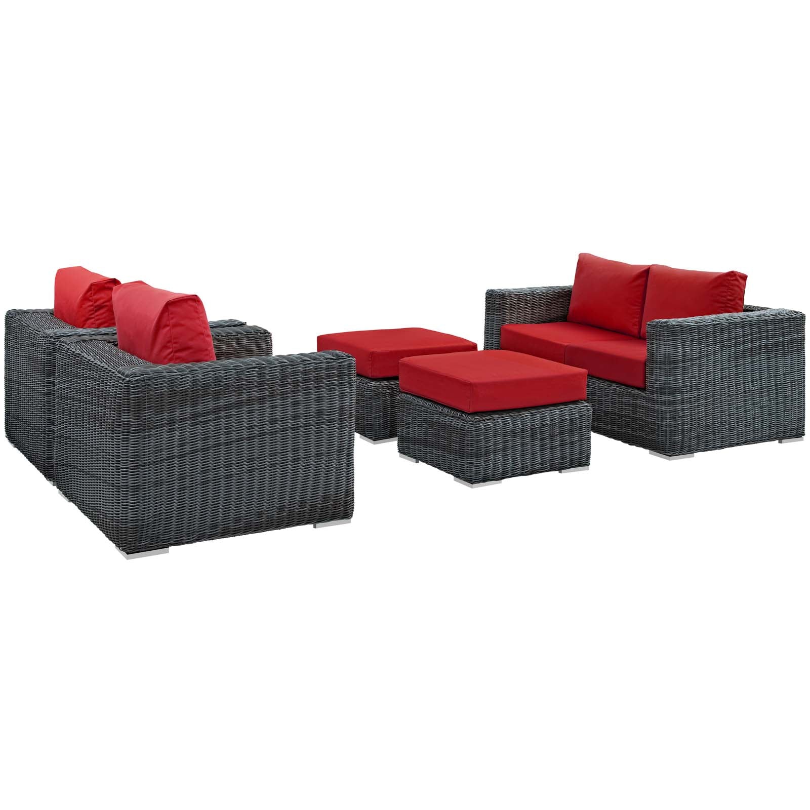 Modway Outdoor Conversation Sets - Summon 5 Piece Outdoor Patio Sectional Set Canvas Red