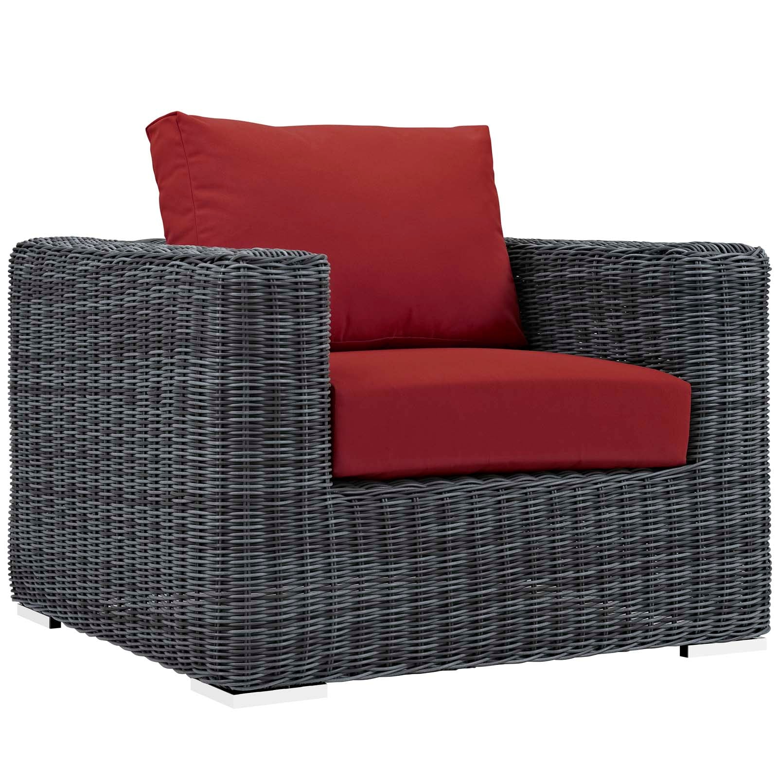 Modway Outdoor Conversation Sets - Summon 5 Piece Outdoor Patio Sectional Set Canvas Red
