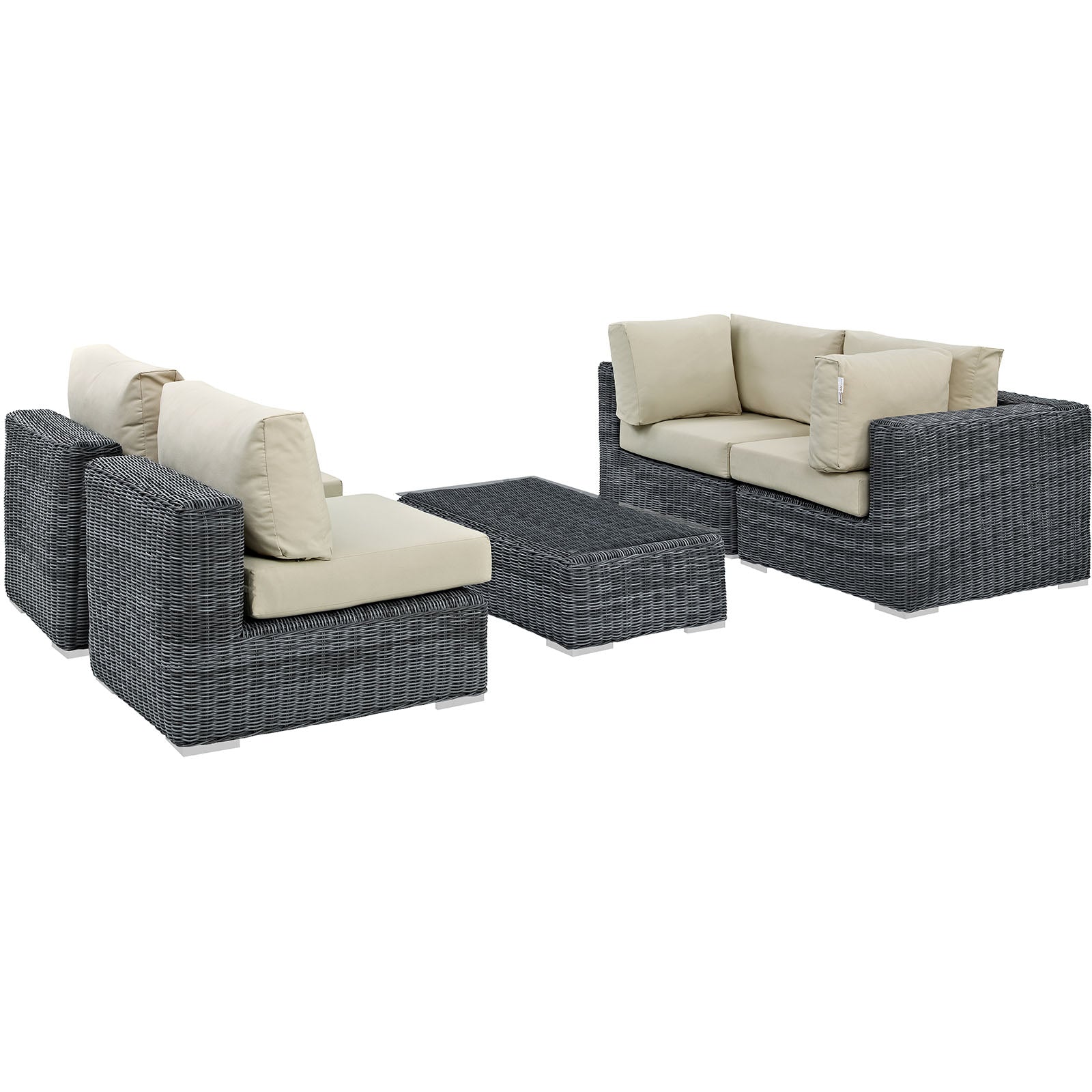 Modway Outdoor Conversation Sets - Summon 5 Piece Outdoor Patio Sunbrella Sectional Set Antique Beige