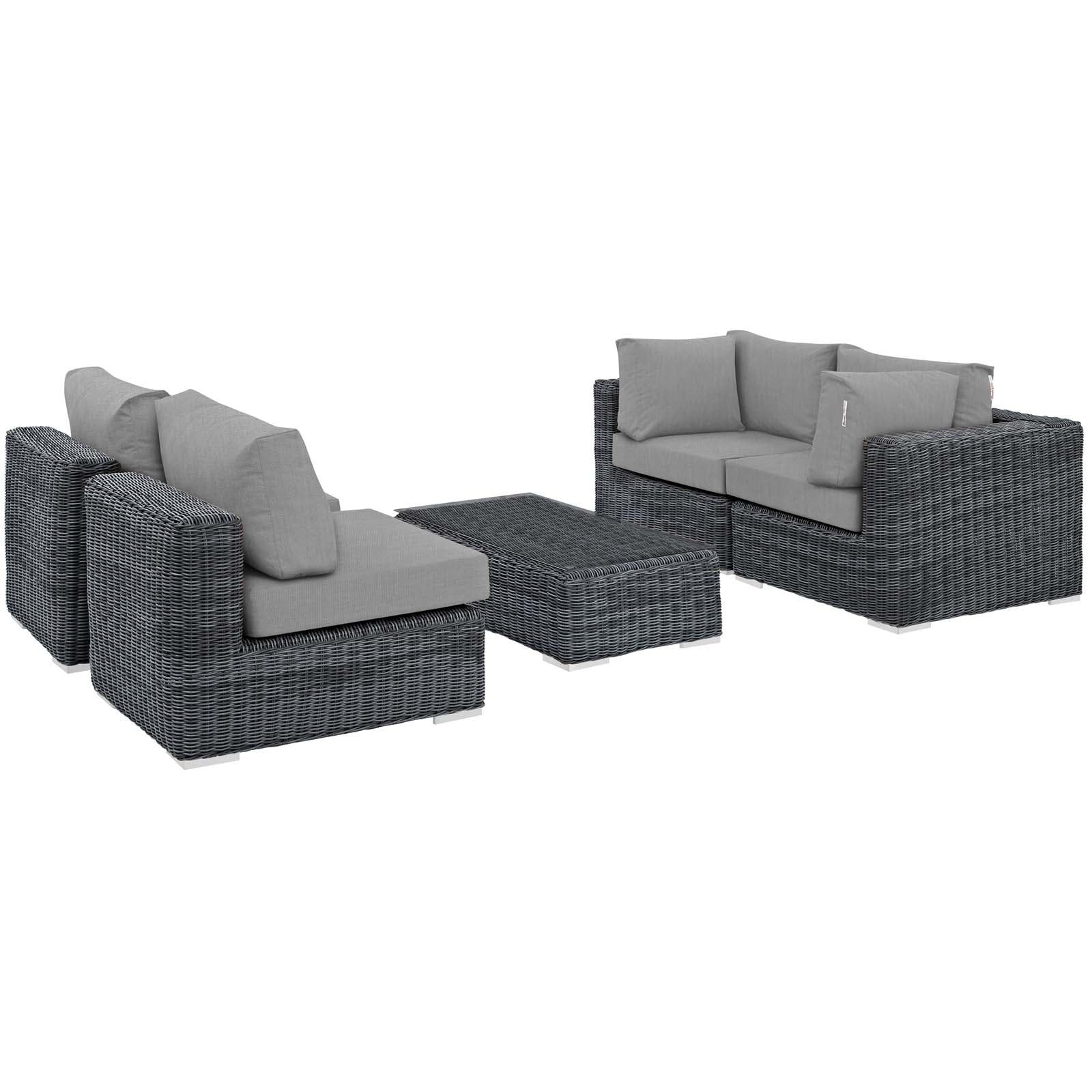 Modway Outdoor Conversation Sets - Summon 5 Piece Outdoor Patio Sectional Set Canvas Gray