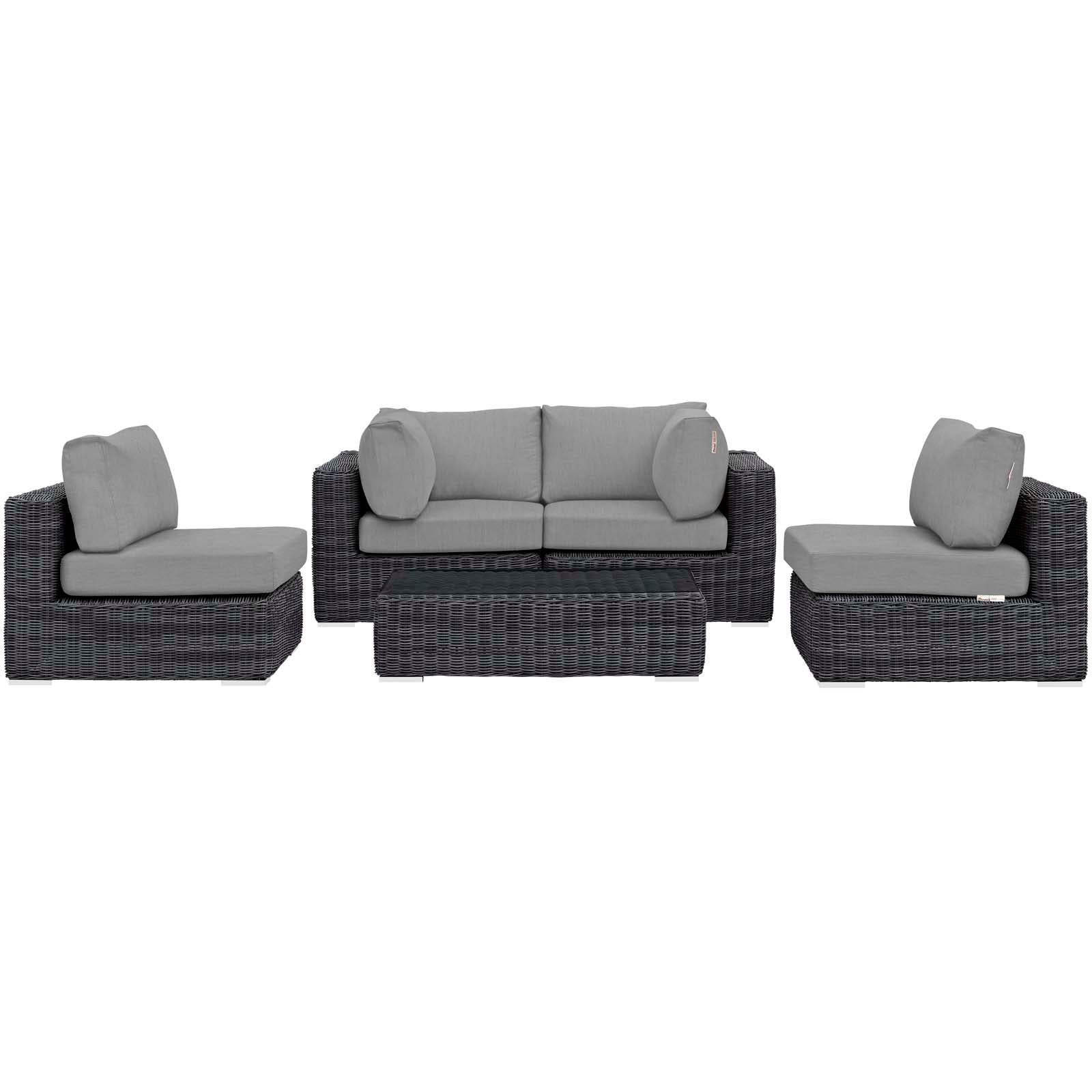 Modway Outdoor Conversation Sets - Summon 5 Piece Outdoor Patio Sectional Set Canvas Gray