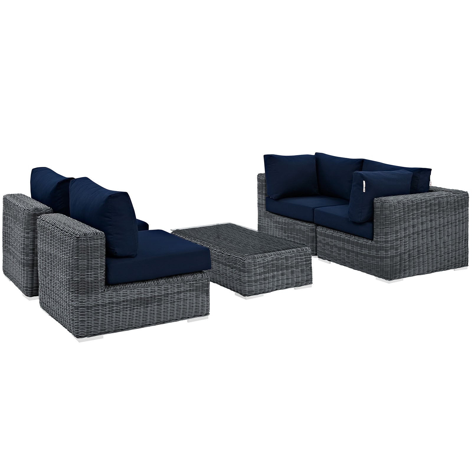 Modway Outdoor Conversation Sets - Summon 5 Piece Outdoor Patio 25" H Sunbrella Sectional Set Canvas Navy