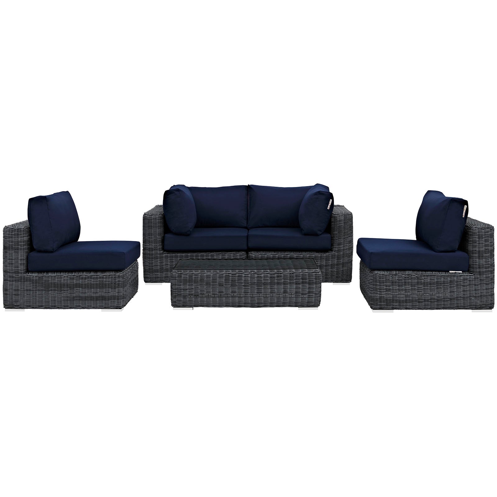 Modway Outdoor Conversation Sets - Summon 5 Piece Outdoor Patio 25" H Sunbrella Sectional Set Canvas Navy