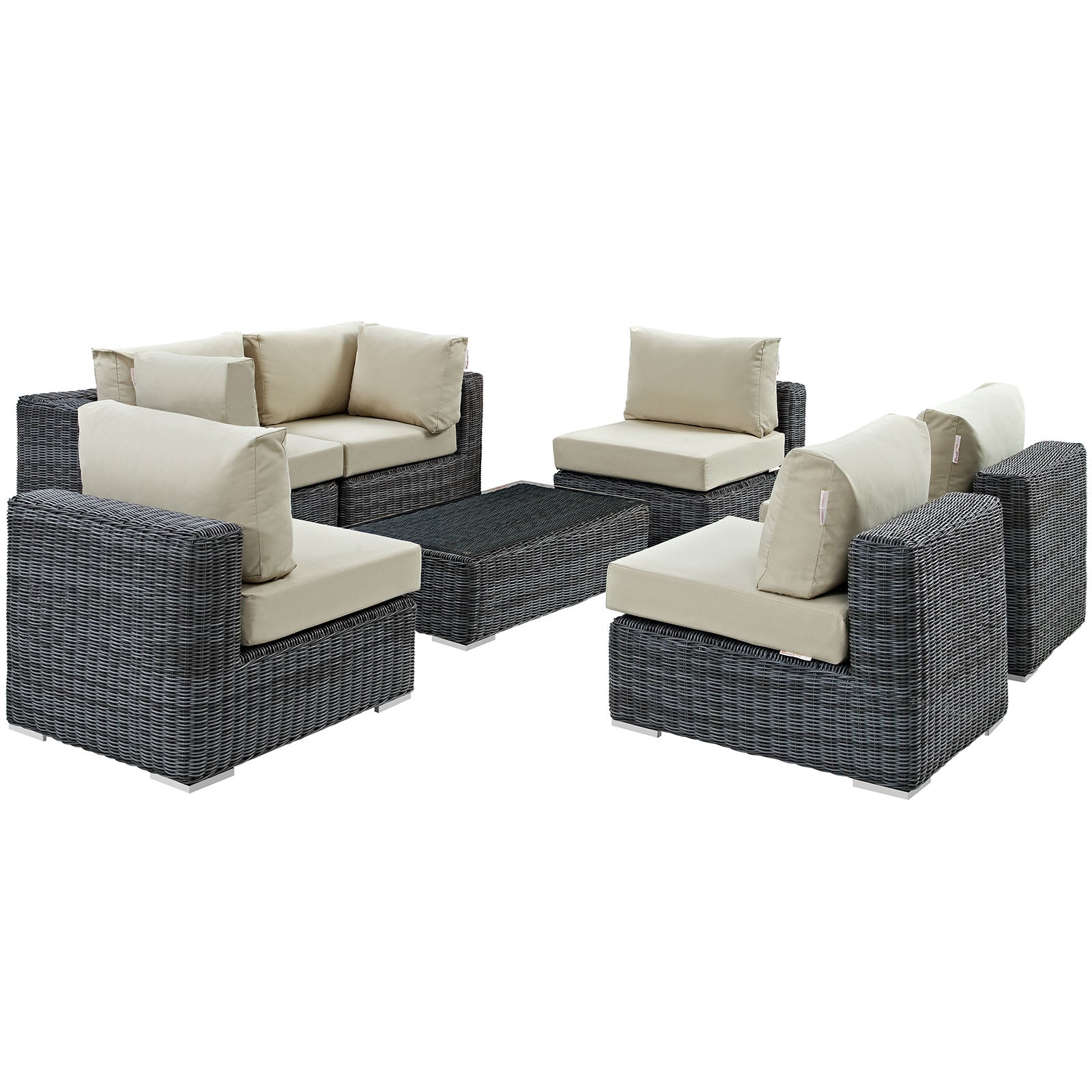 Modway Outdoor Conversation Sets - Summon 7 Piece Outdoor Patio Sectional Set Antique Beige