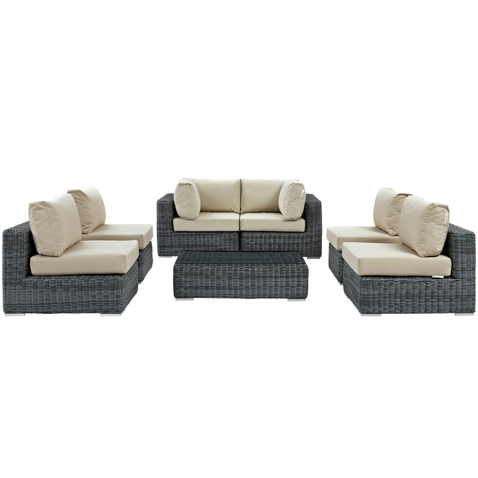 Modway Outdoor Conversation Sets - Summon 7 Piece Outdoor Patio Sectional Set Antique Beige