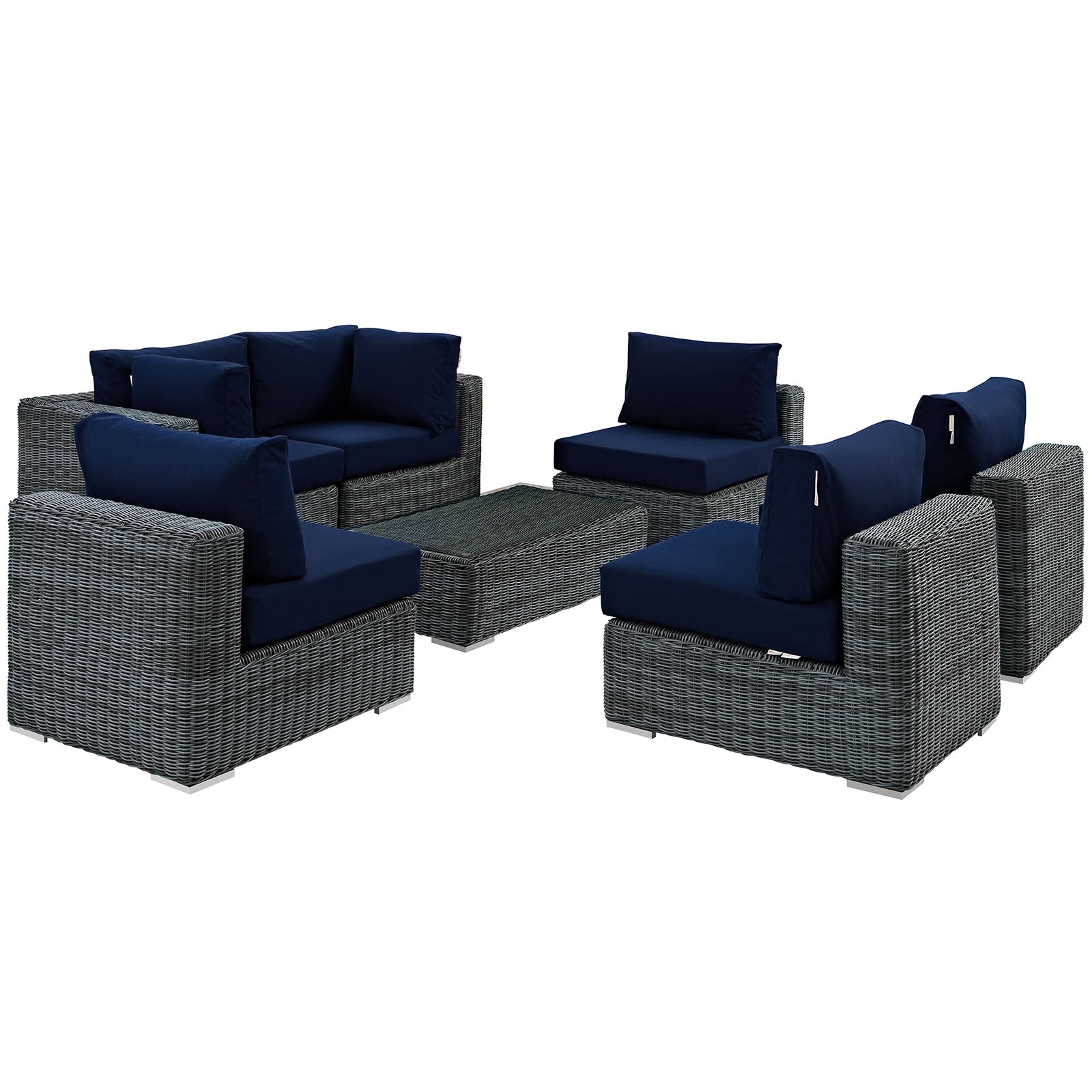 Modway Outdoor Conversation Sets - Summon 7 Piece Outdoor Patio 35 " W Sunbrella Sectional Set Canvas Navy